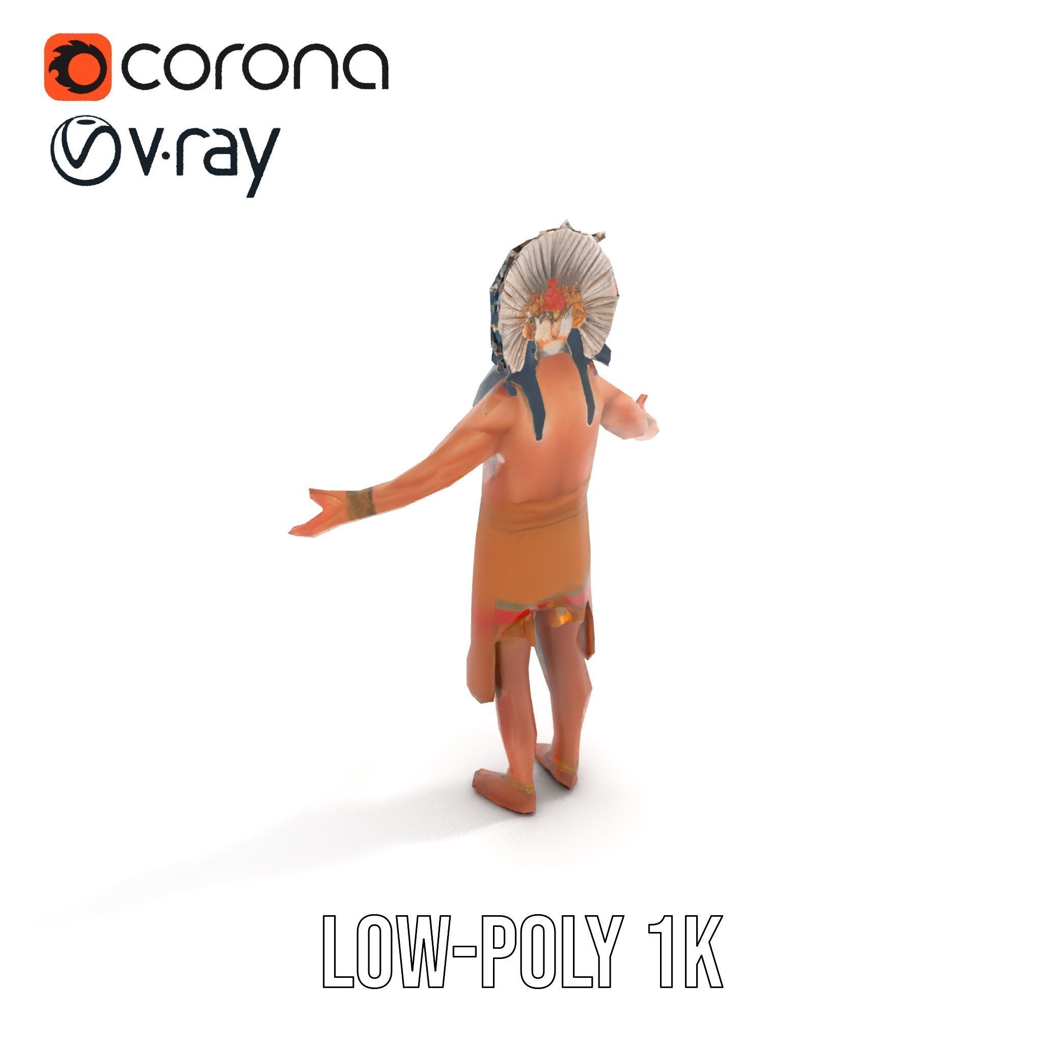 Indigenous Warrior Rigged and Animated Character Model Low-poly 3D model_8