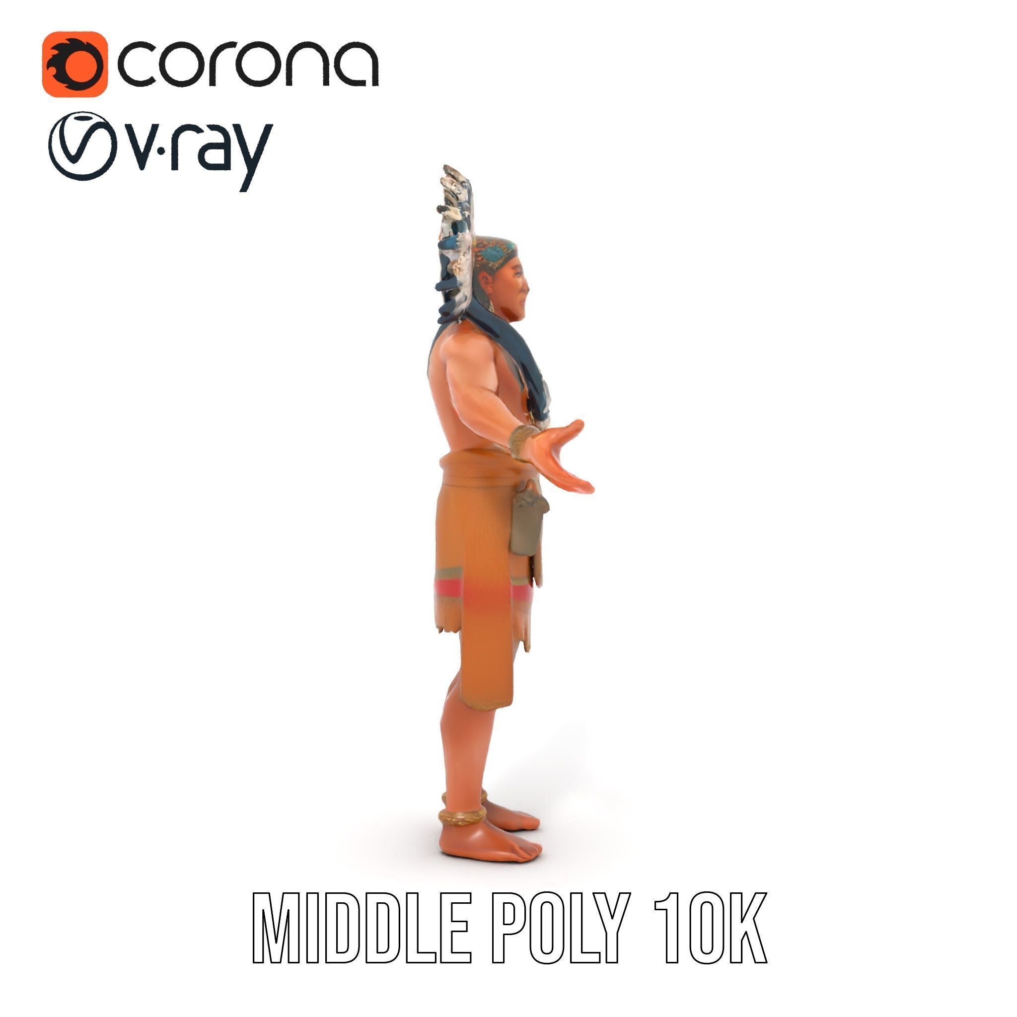 Indigenous Warrior Rigged and Animated Character Model Low-poly 3D model_22