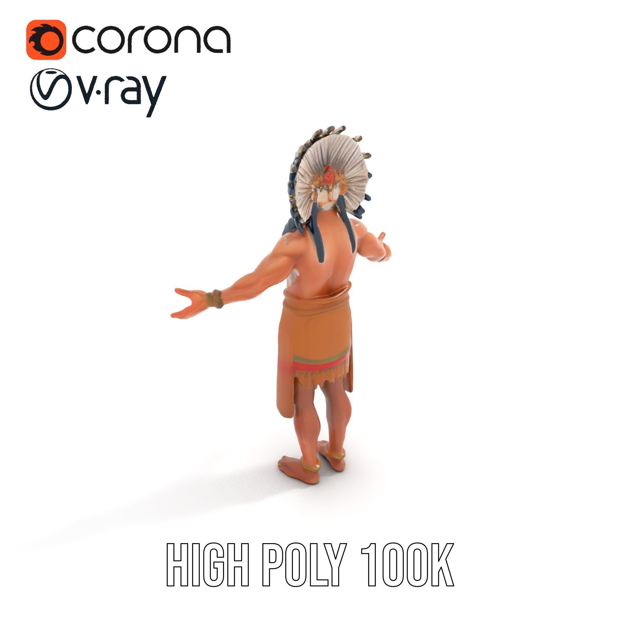 Indigenous Warrior Rigged and Animated Character Model Low-poly 3D model_15