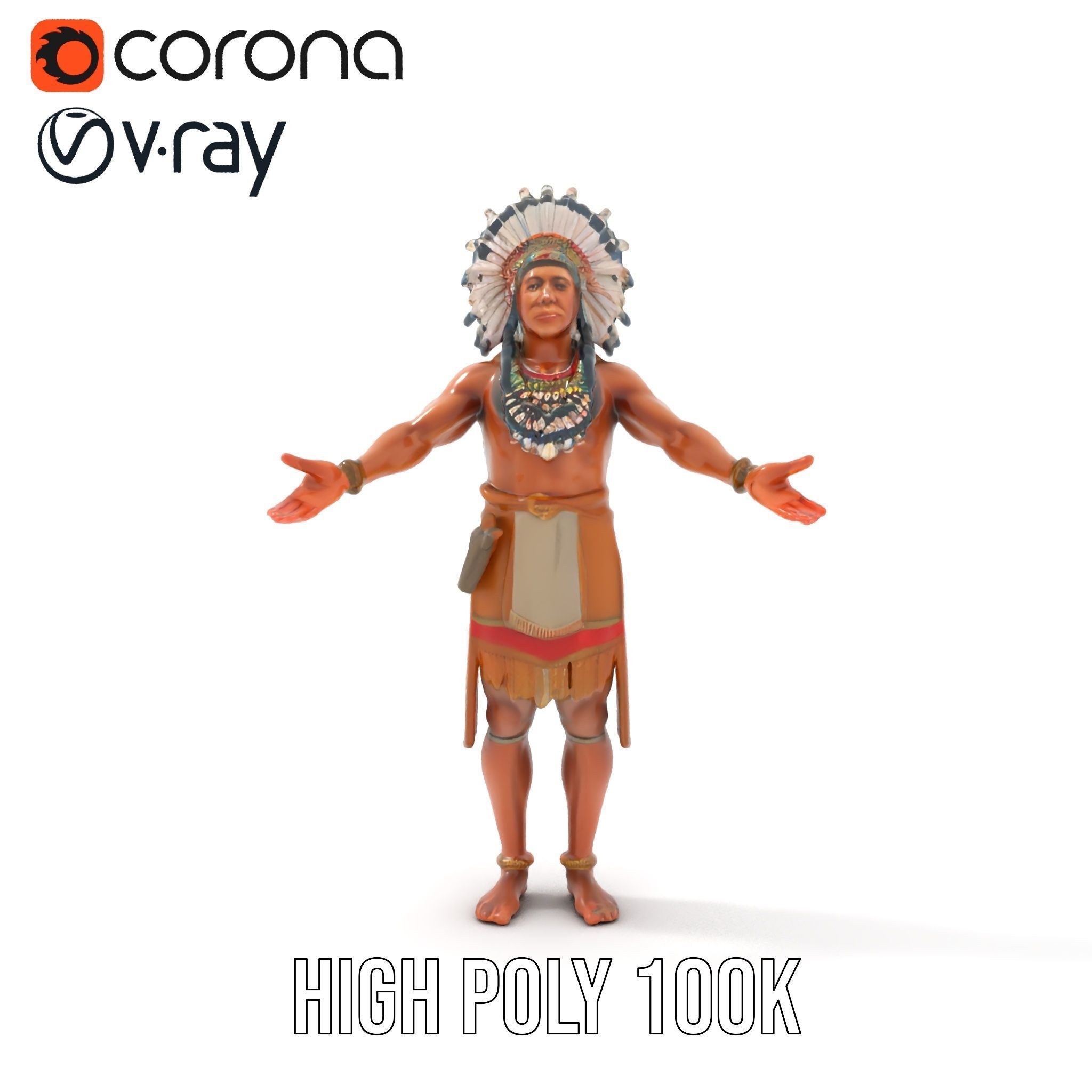 Indigenous Warrior Rigged and Animated Character Model Low-poly 3D model_10