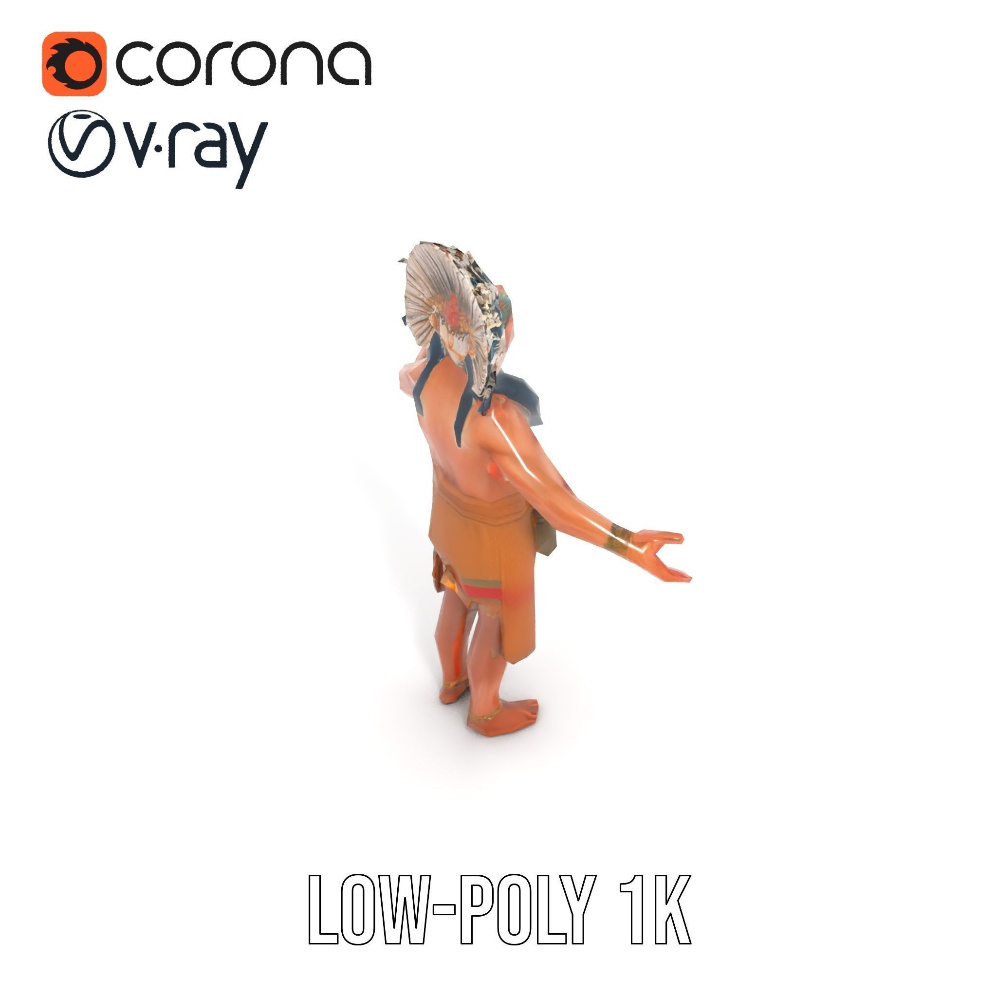 Indigenous Warrior Rigged and Animated Character Model Low-poly 3D model_14