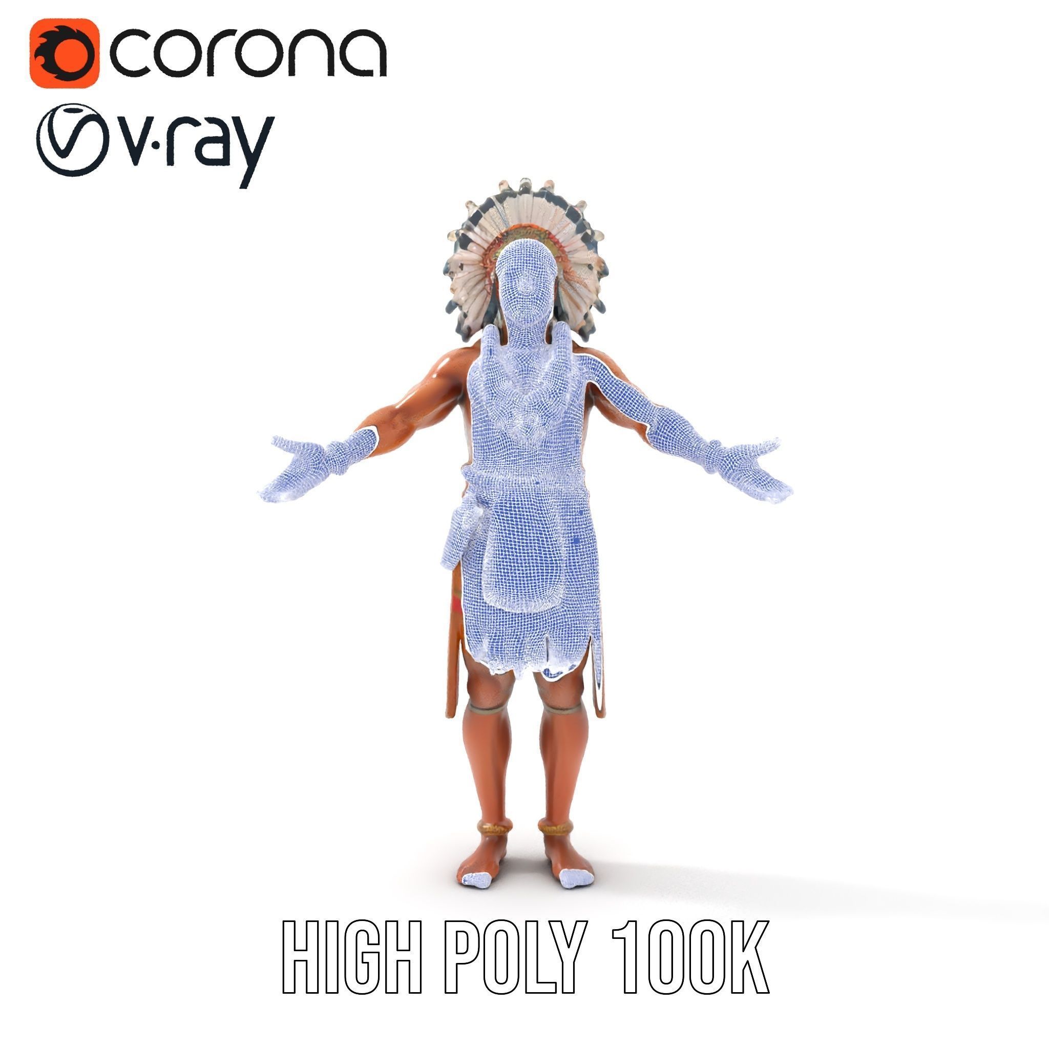 Indigenous Warrior Rigged and Animated Character Model Low-poly 3D model_30