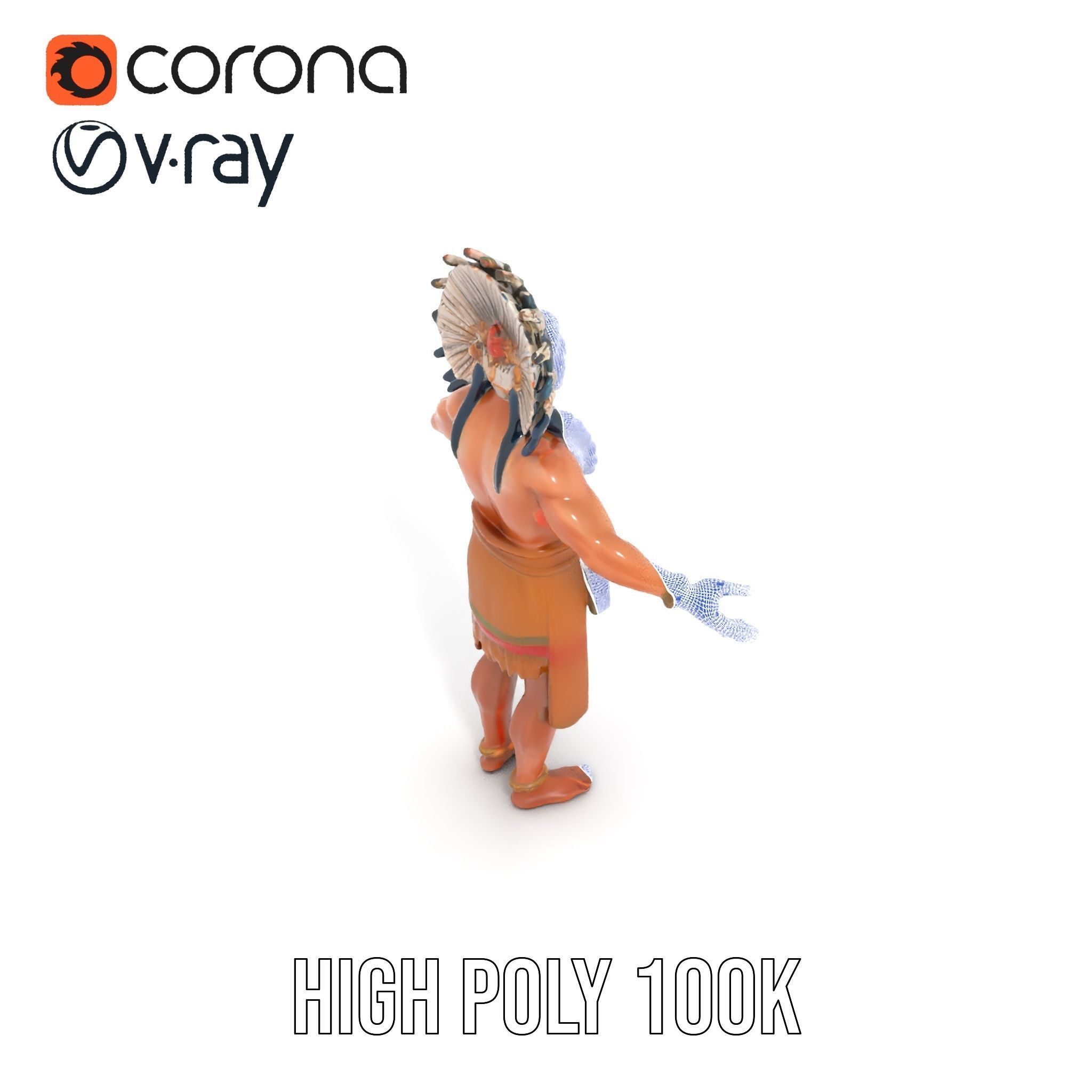 Indigenous Warrior Rigged and Animated Character Model Low-poly 3D model_27