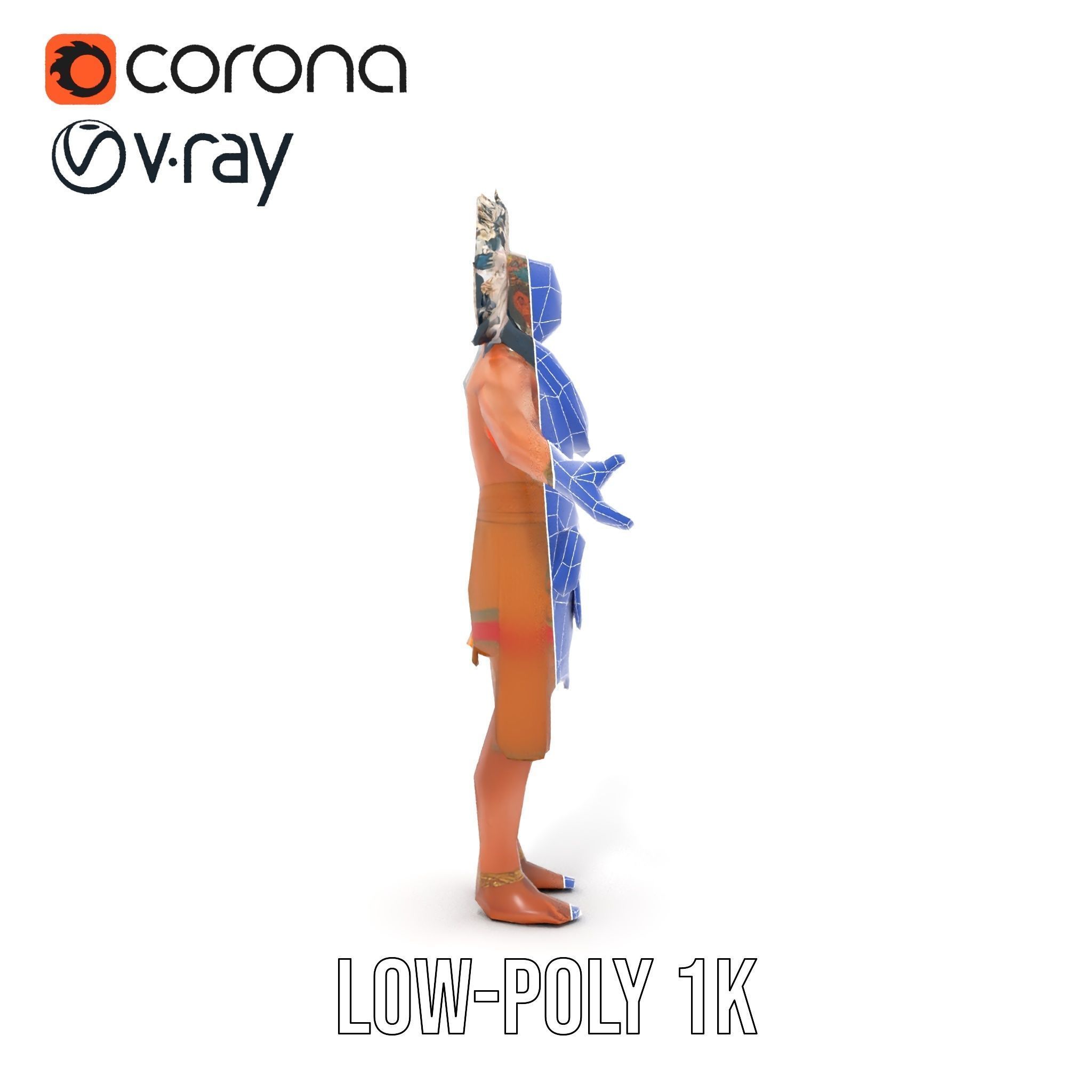 Indigenous Warrior Rigged and Animated Character Model Low-poly 3D model_29