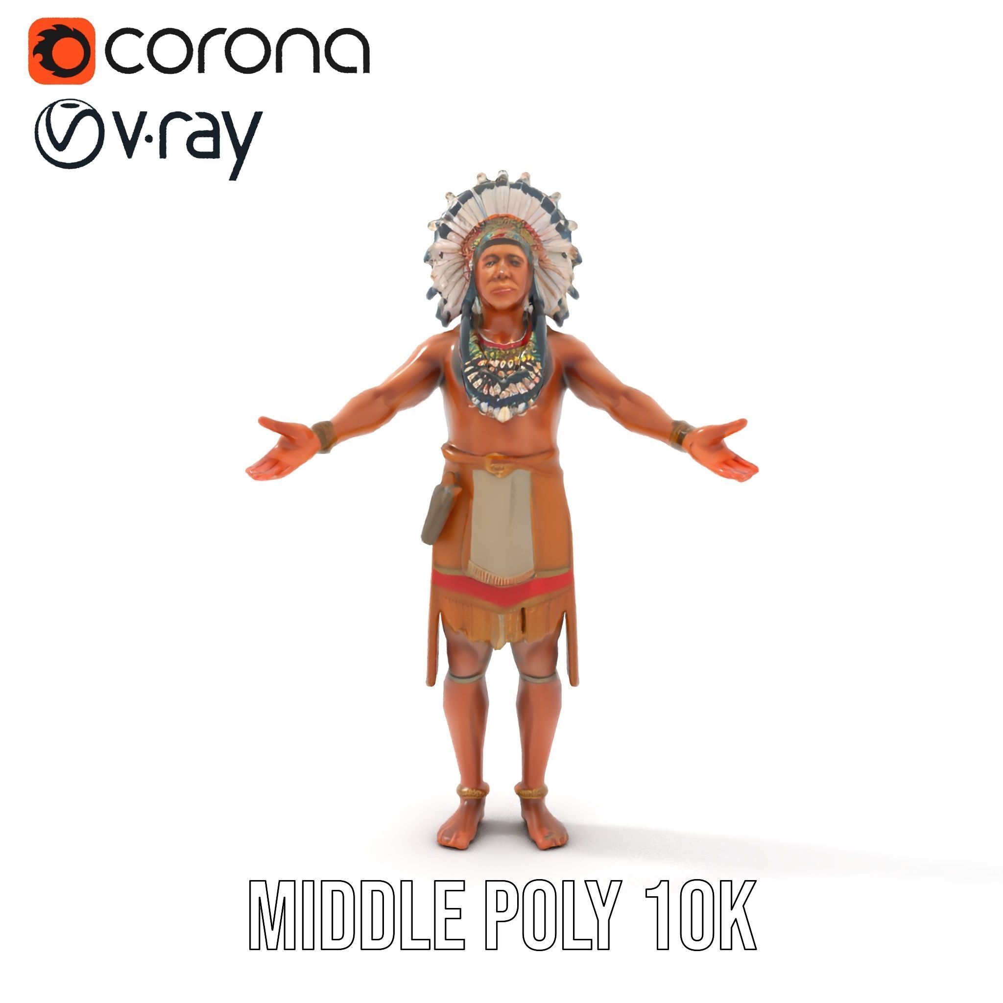 Indigenous Warrior Rigged and Animated Character Model Low-poly 3D model_33