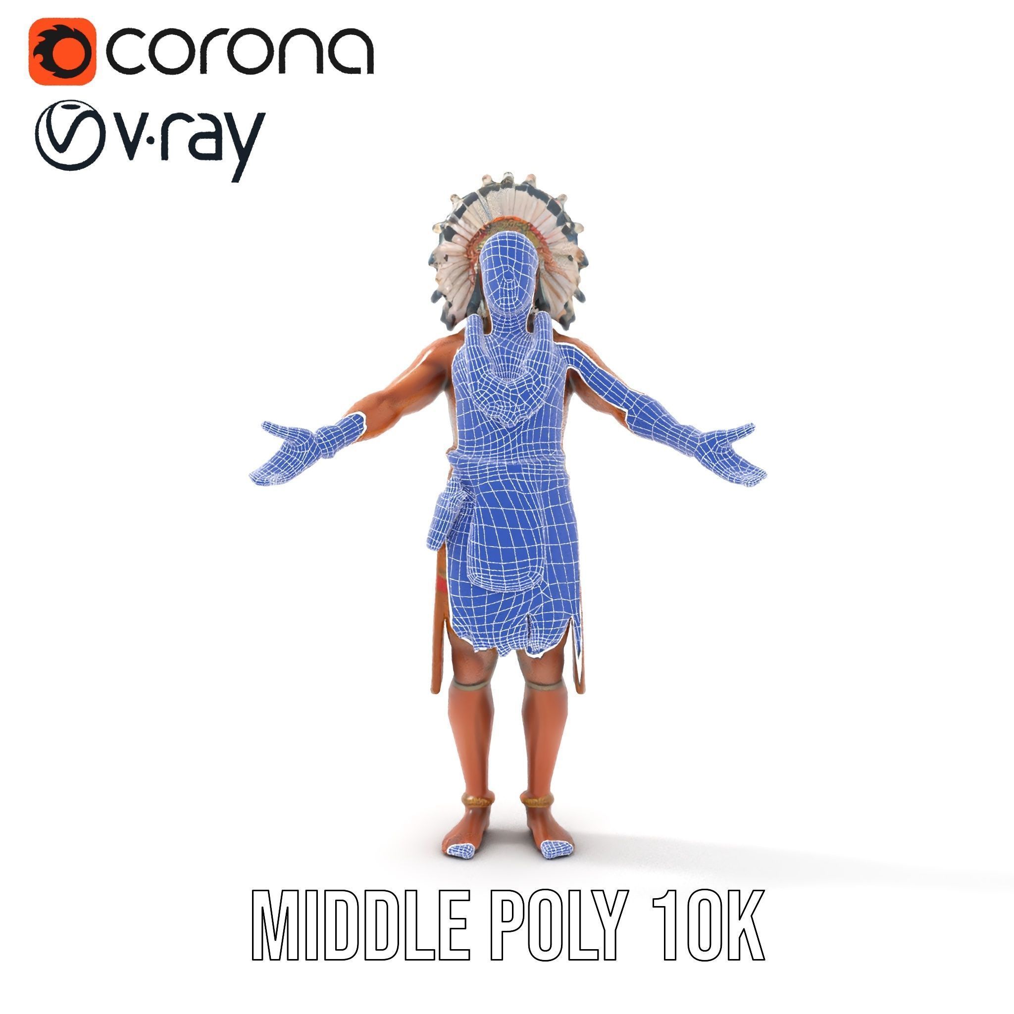 Indigenous Warrior Rigged and Animated Character Model Low-poly 3D model_25