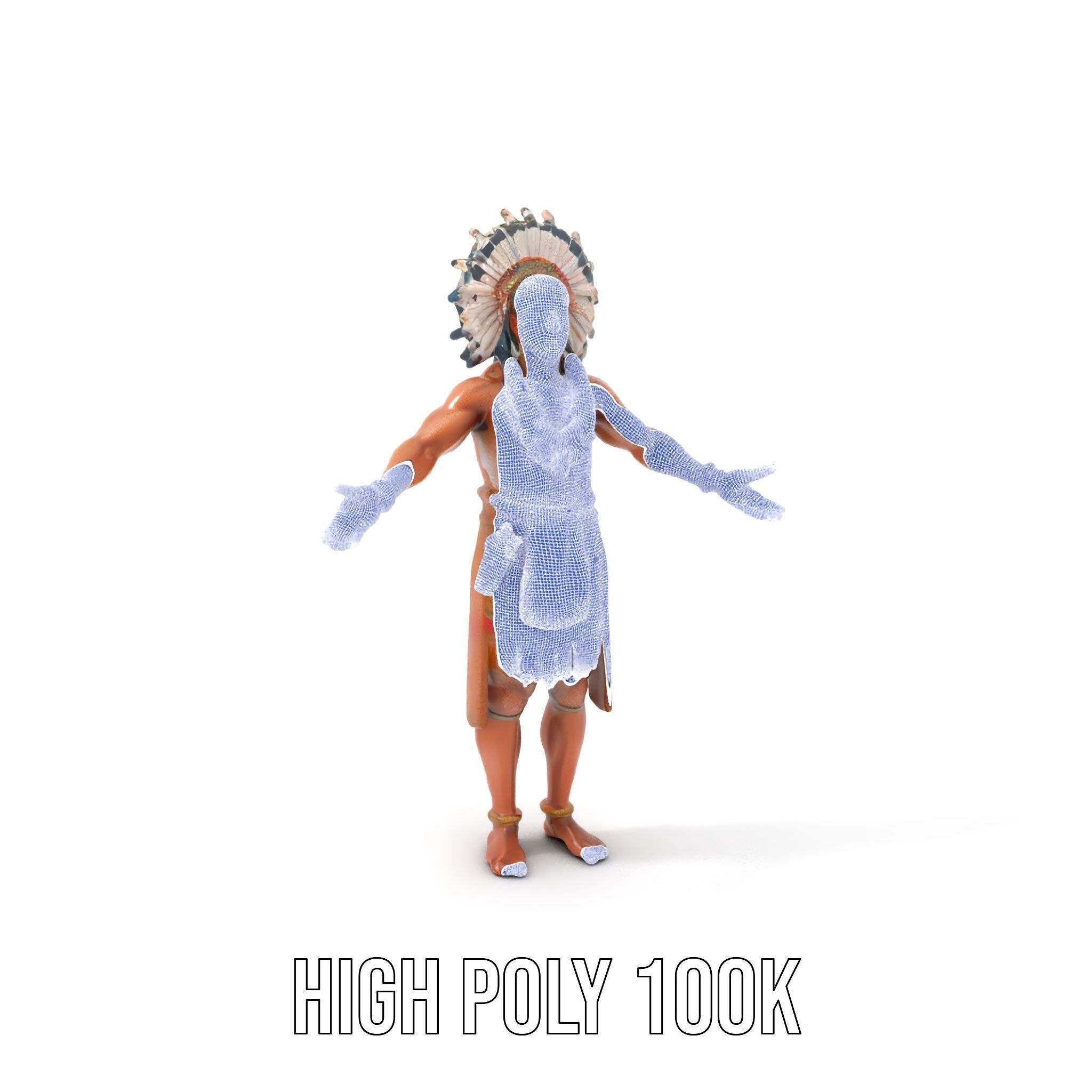 Indigenous Warrior Rigged and Animated Character Model Low-poly 3D model_5