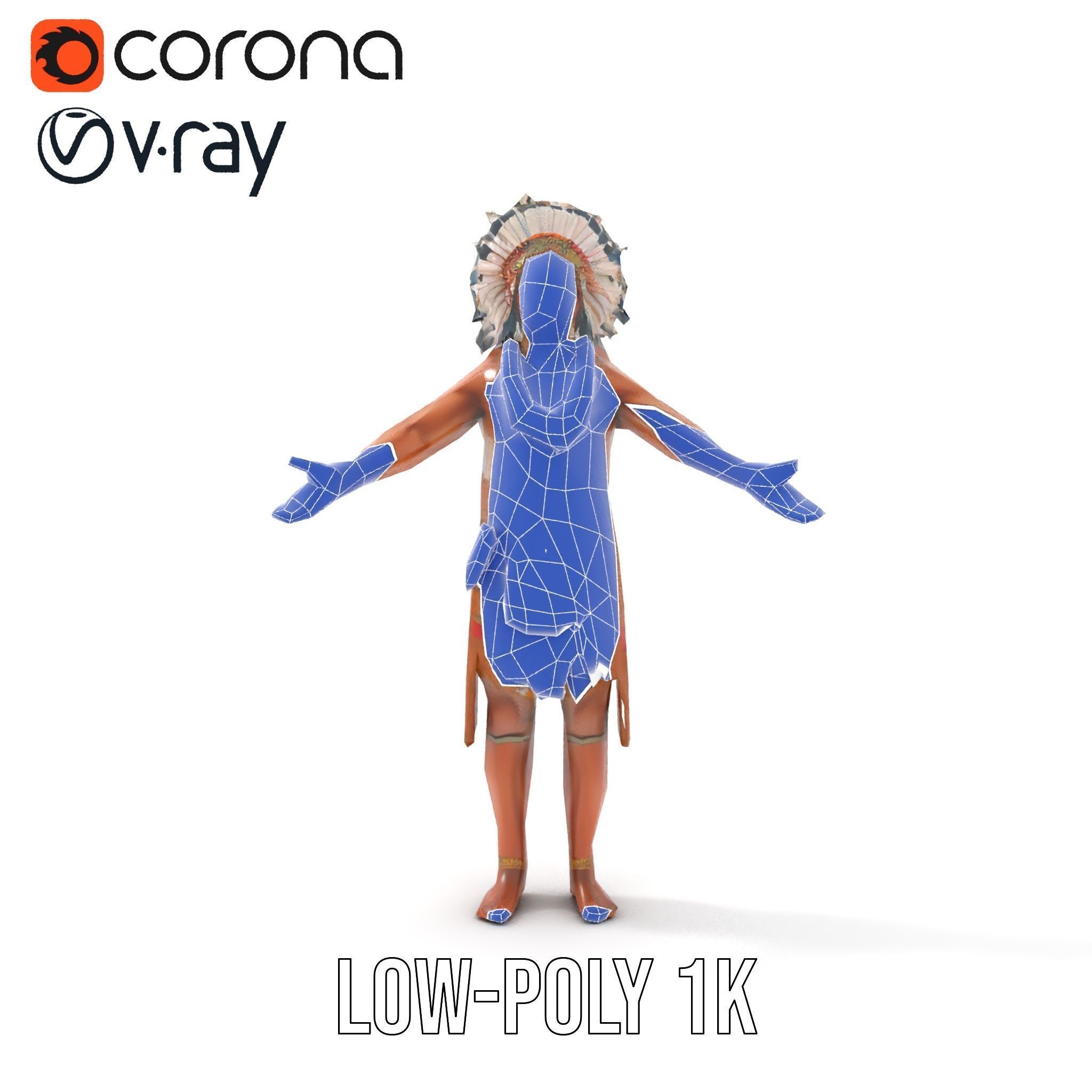 Indigenous Warrior Rigged and Animated Character Model Low-poly 3D model_32