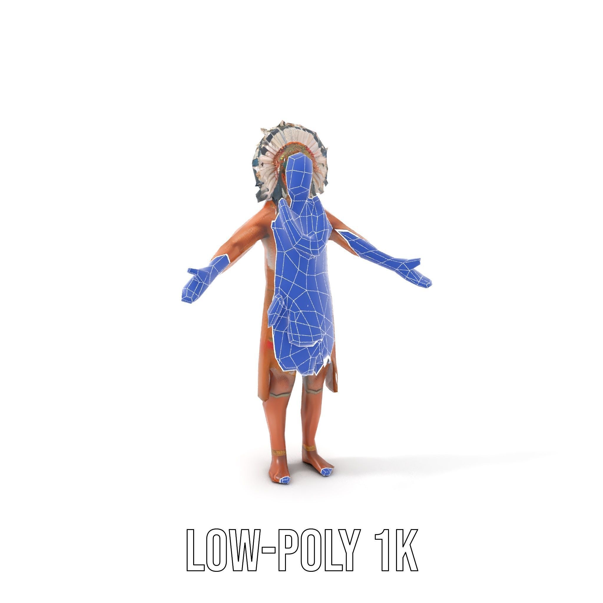 Indigenous Warrior Rigged and Animated Character Model Low-poly 3D model_12