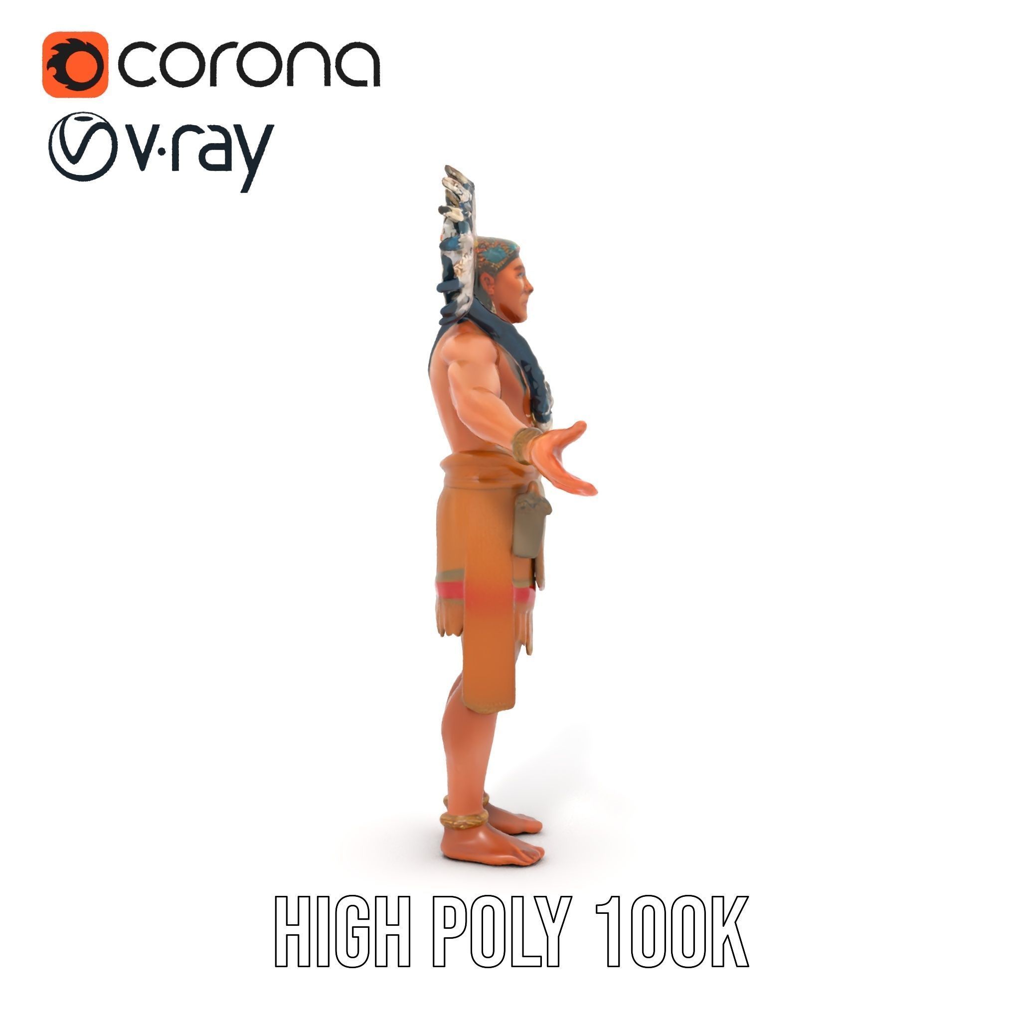 Indigenous Warrior Rigged and Animated Character Model Low-poly 3D model_21