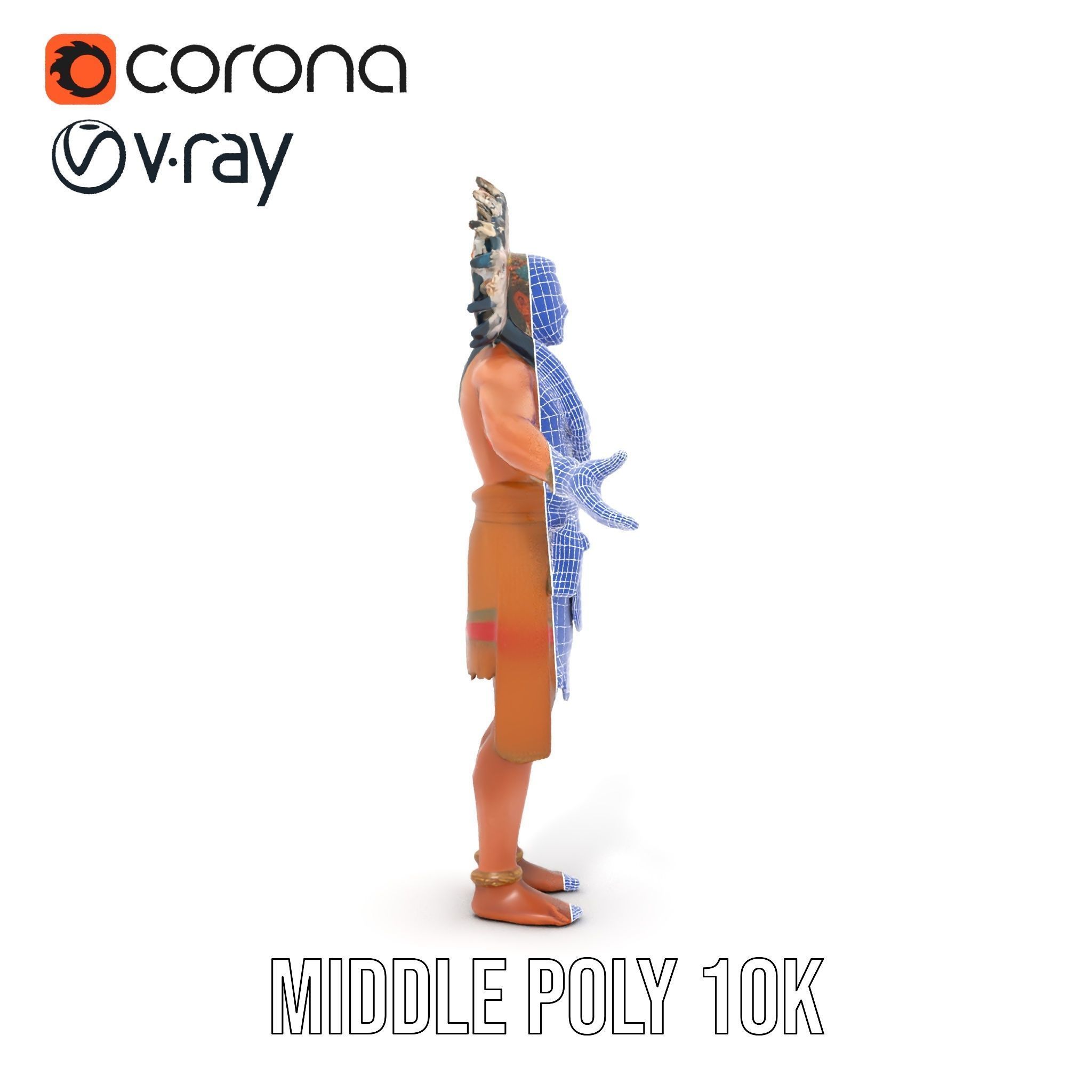 Indigenous Warrior Rigged and Animated Character Model Low-poly 3D model_19