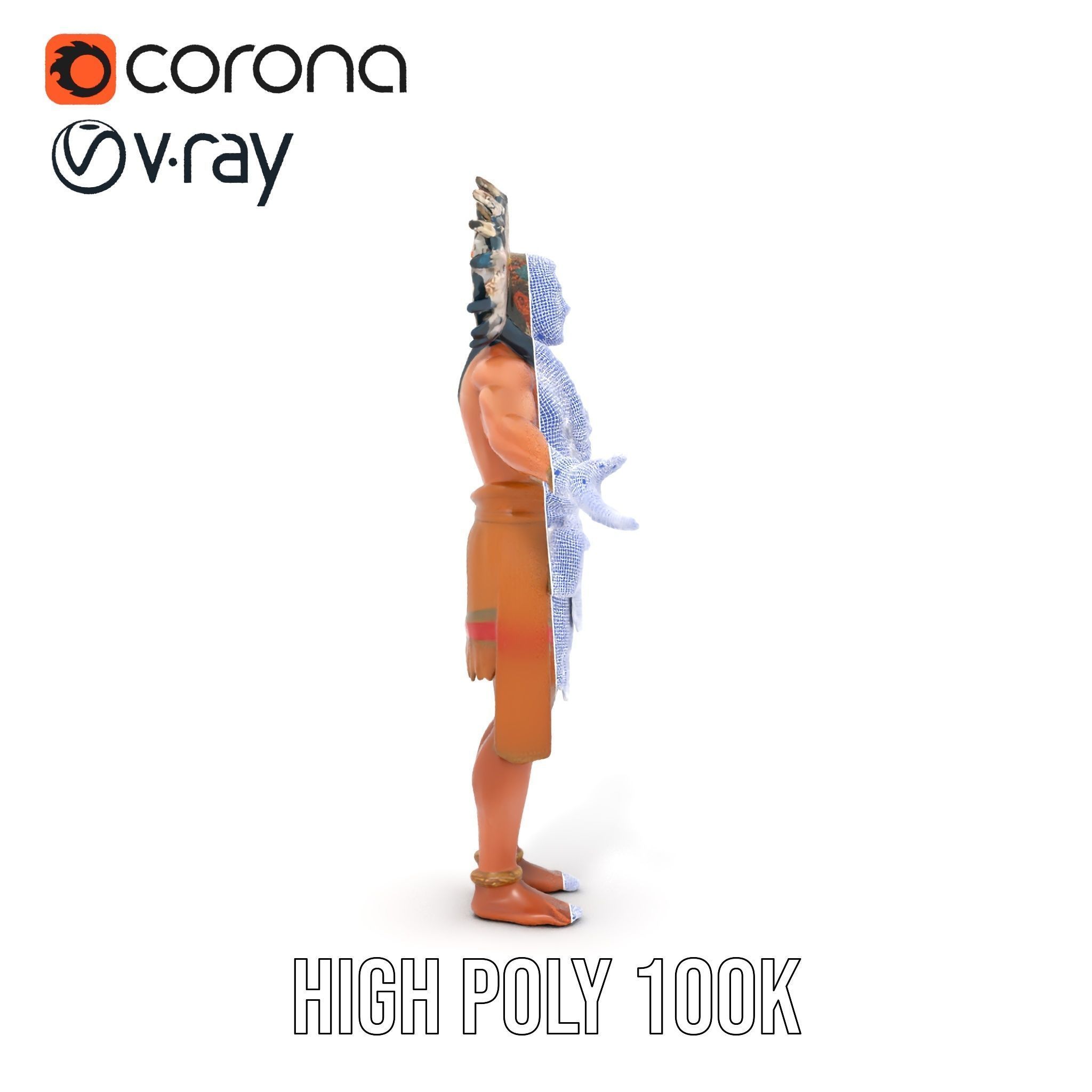 Indigenous Warrior Rigged and Animated Character Model Low-poly 3D model_24