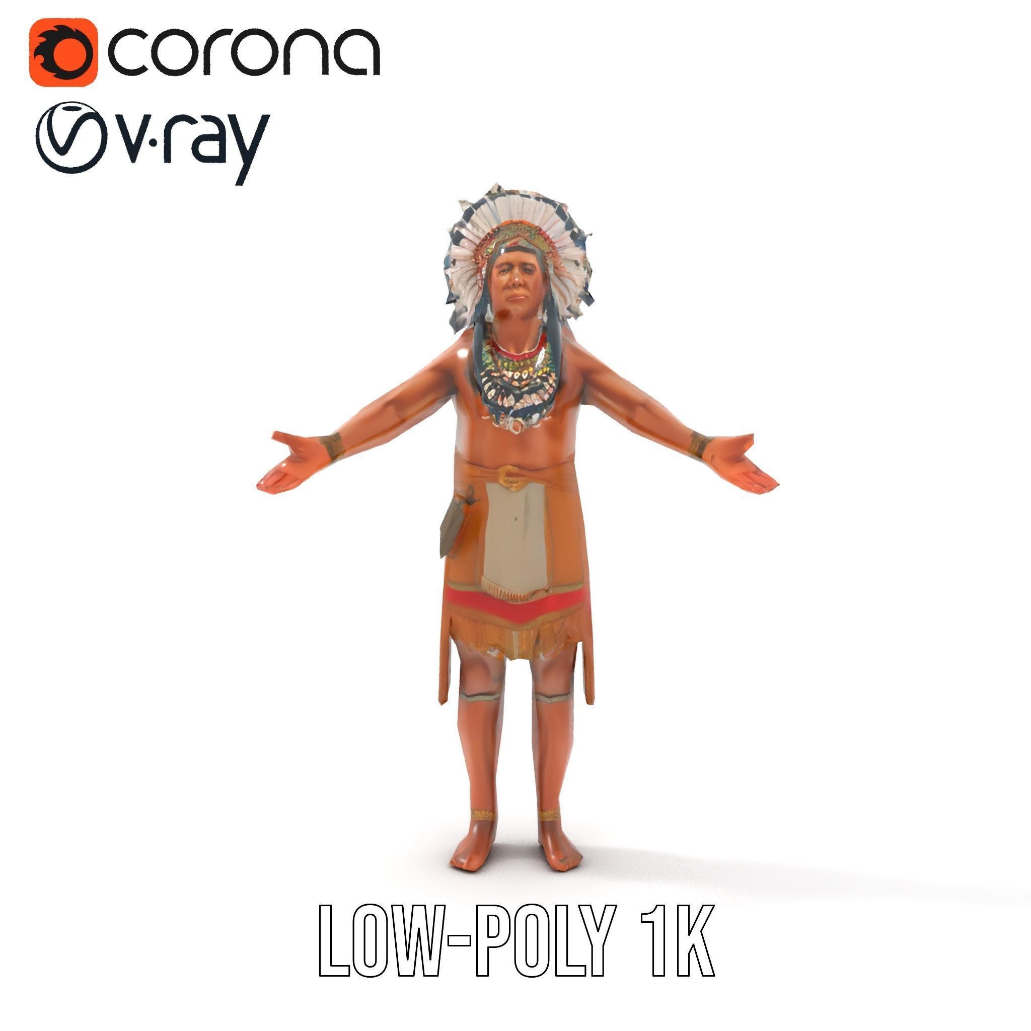 Indigenous Warrior Rigged and Animated Character Model Low-poly 3D model_17