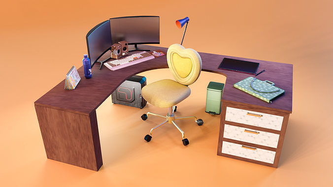 Desk Area Low-poly 3D model 3