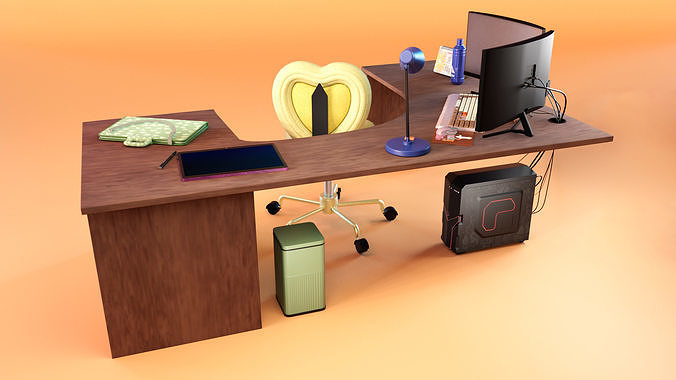 Desk Area Low-poly 3D model 4