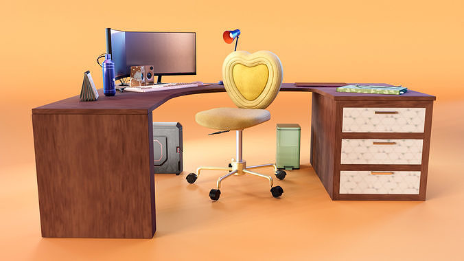 Desk Area Low-poly 3D model 2