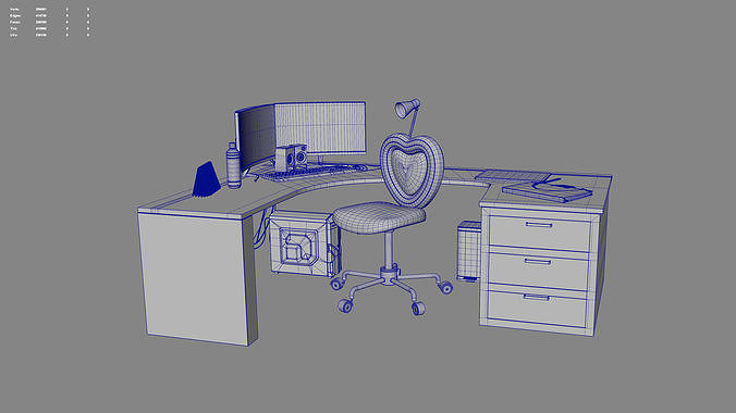 Desk Area Low-poly 3D model 7