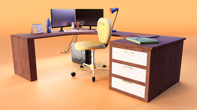 Desk Area Low-poly 3D model