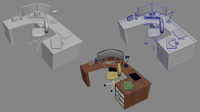Desk Area Low-poly 3D model 6