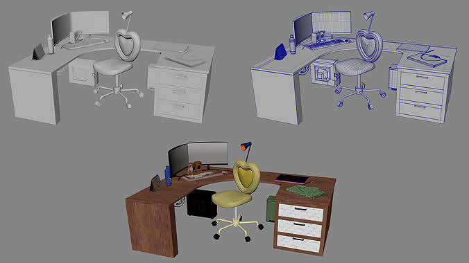 Desk Area Low-poly 3D model 5