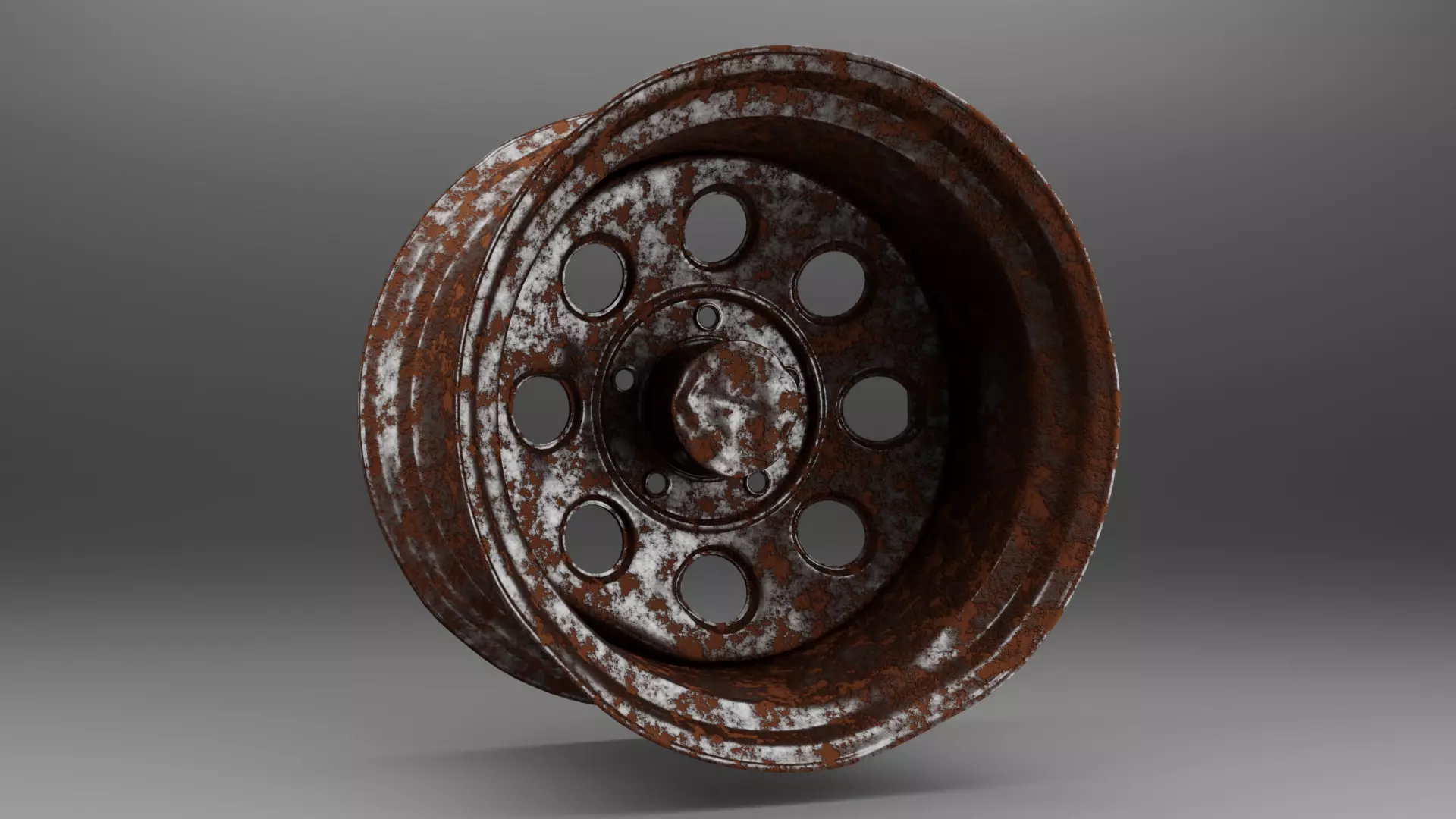 rusty damage old wheel 3D model_0