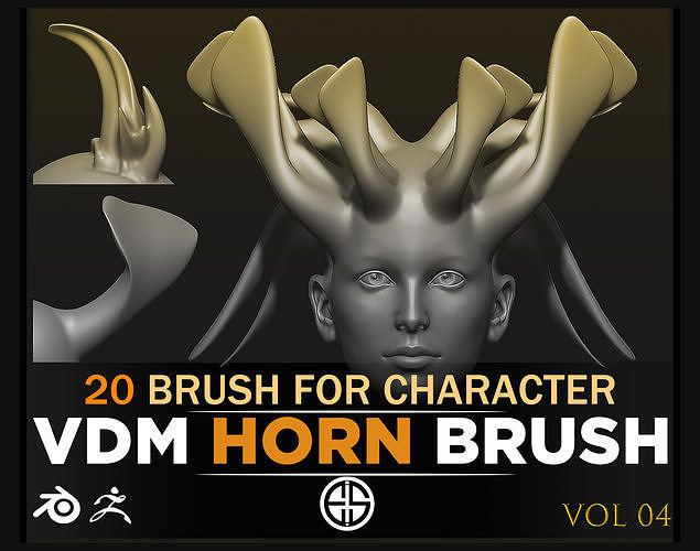 Horn Brush-20 Vdm Asset Brush For Blender And Zbrush-Vol 04 3D model