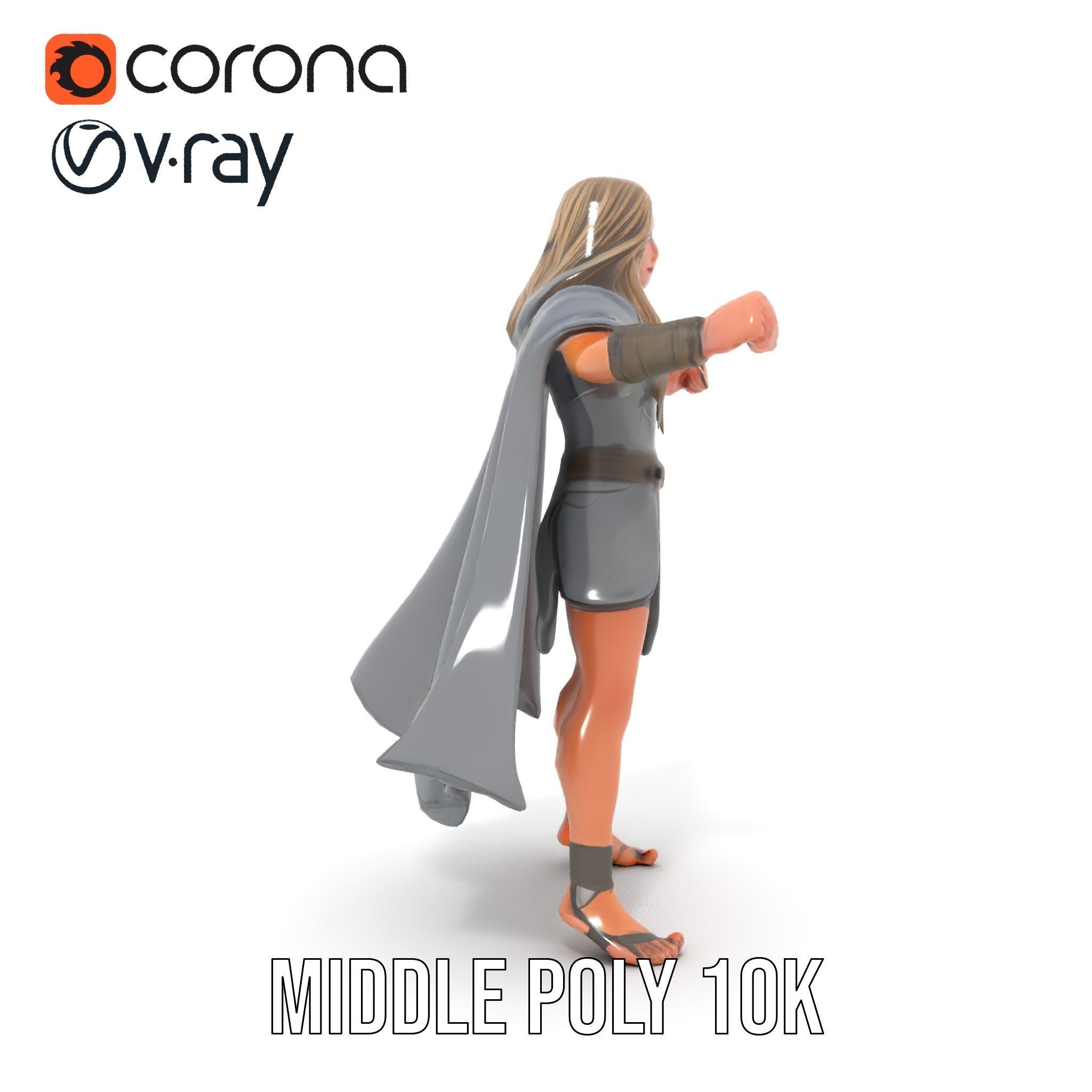 Mystic Warrior Character Model Rigged and Animated Low-poly 3D model_35