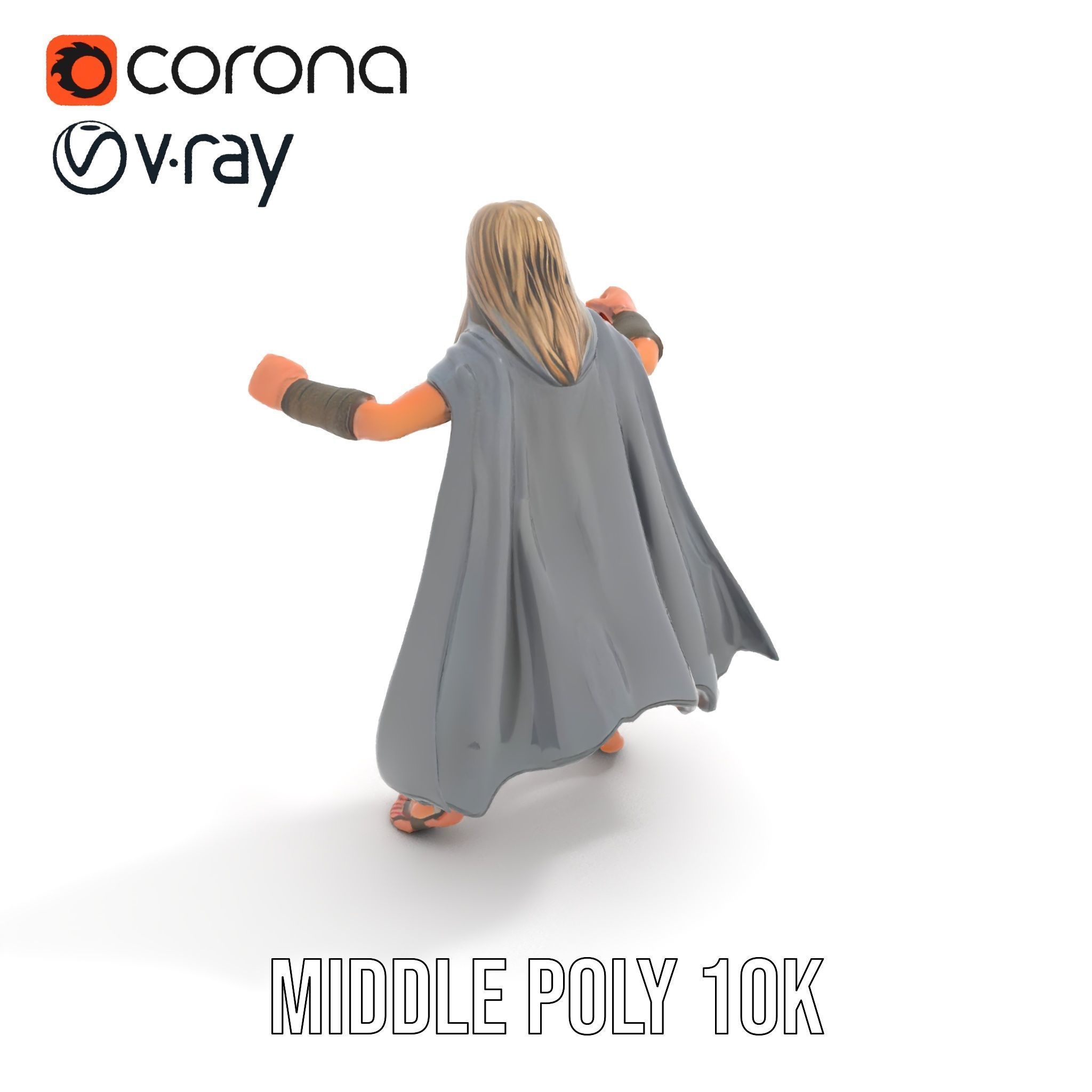 Mystic Warrior Character Model Rigged and Animated Low-poly 3D model_10