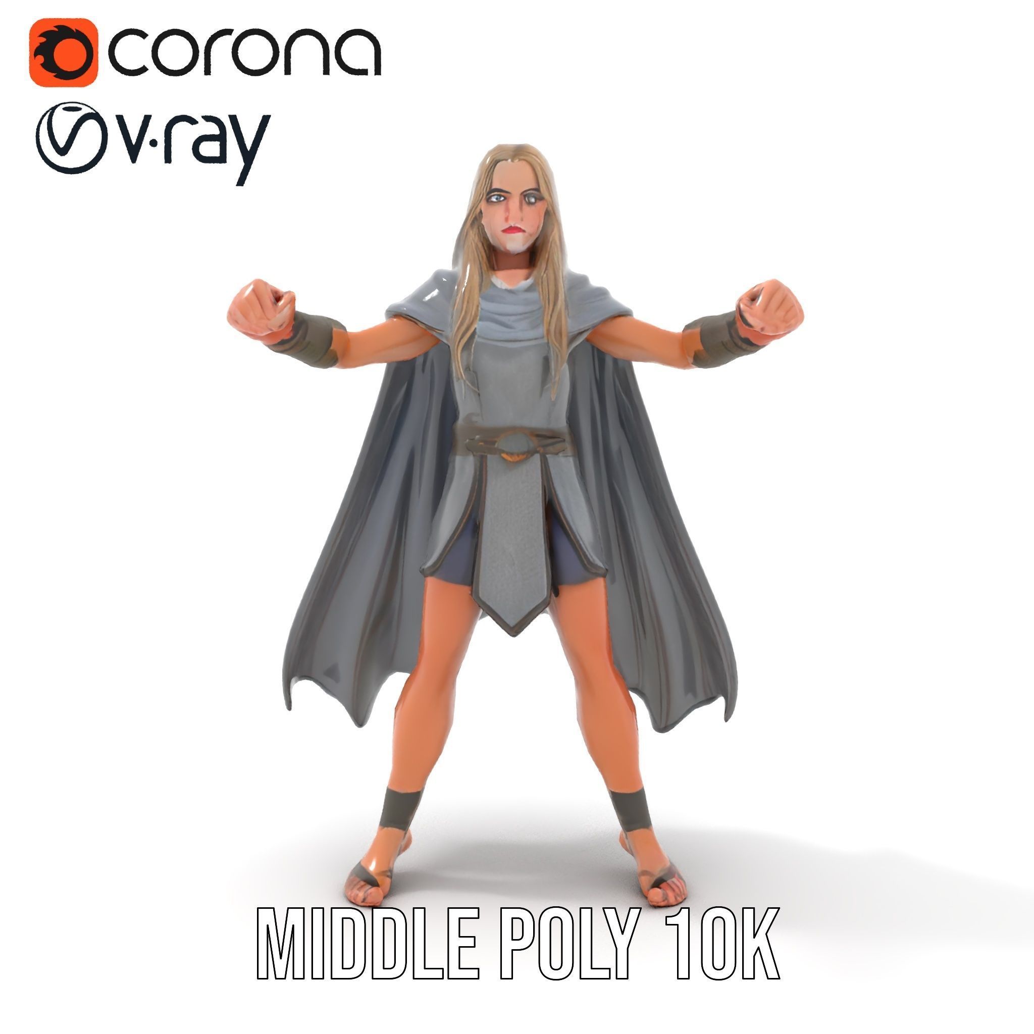Mystic Warrior Character Model Rigged and Animated Low-poly 3D model_19