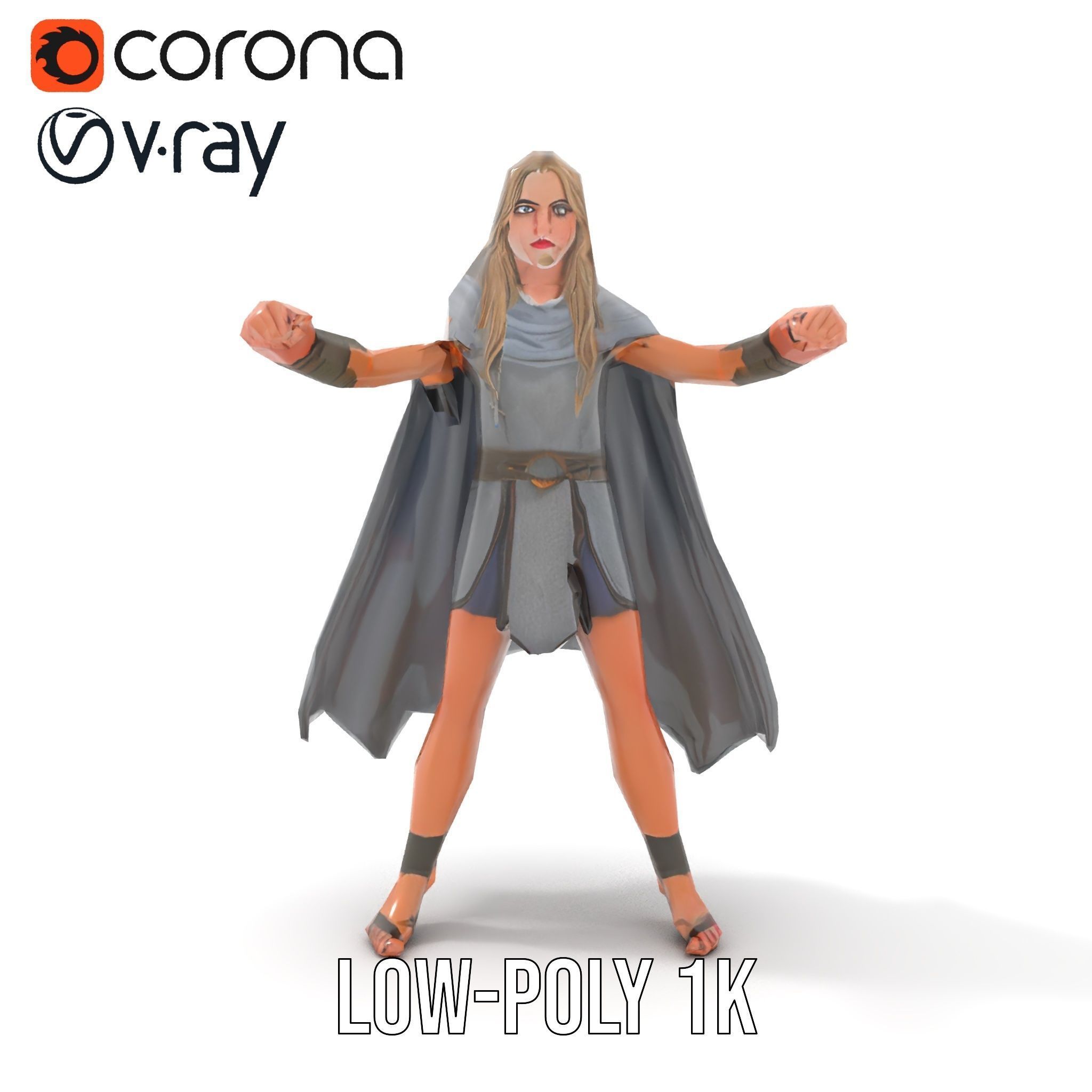 Mystic Warrior Character Model Rigged and Animated Low-poly 3D model_11