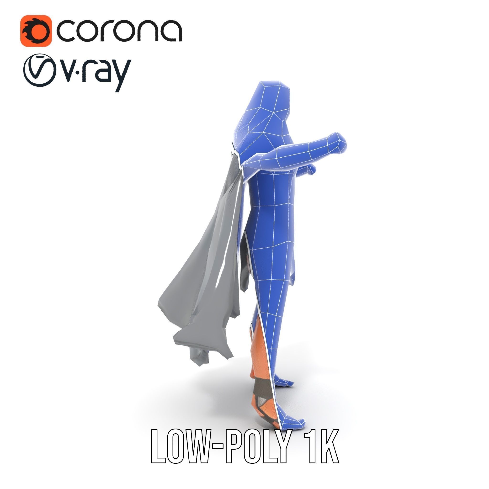 Mystic Warrior Character Model Rigged and Animated Low-poly 3D model_28