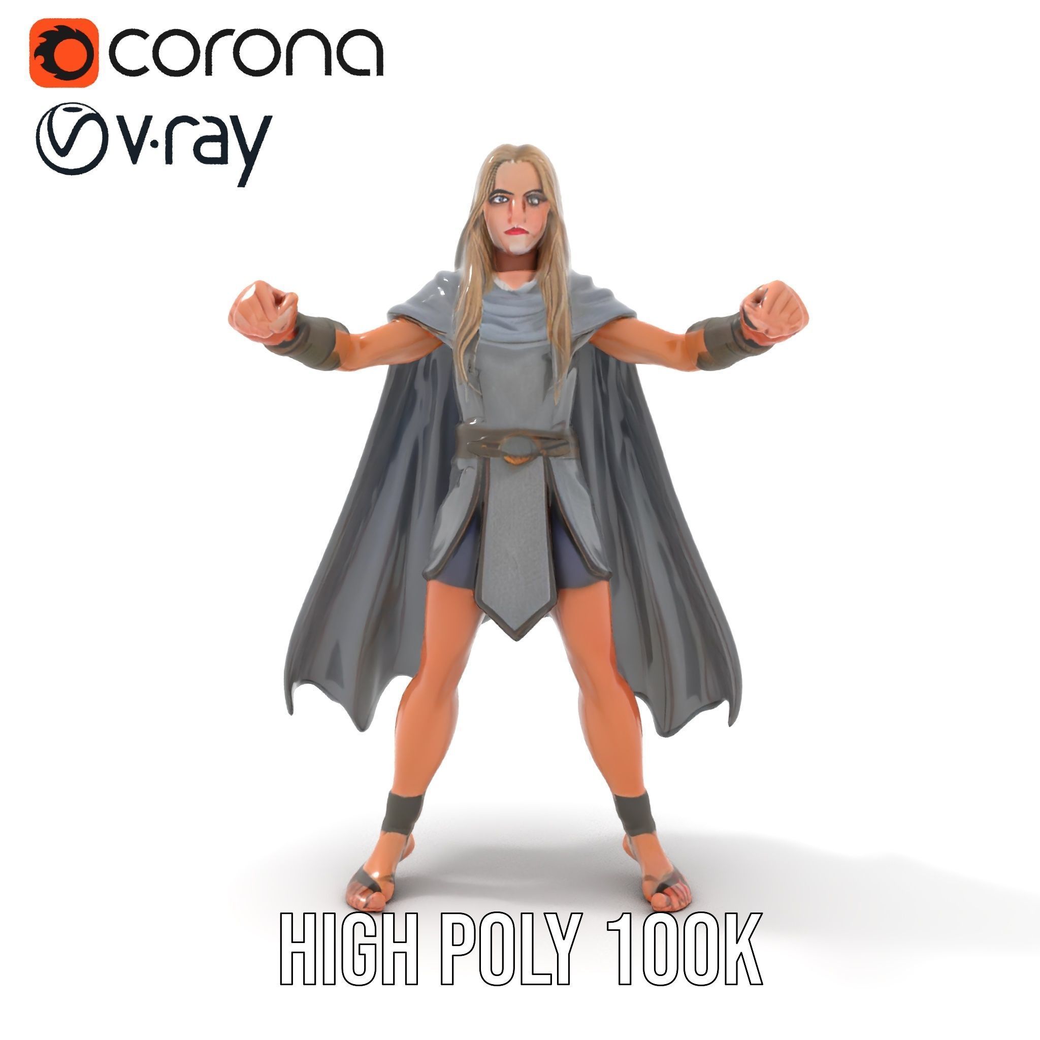 Mystic Warrior Character Model Rigged and Animated Low-poly 3D model_29