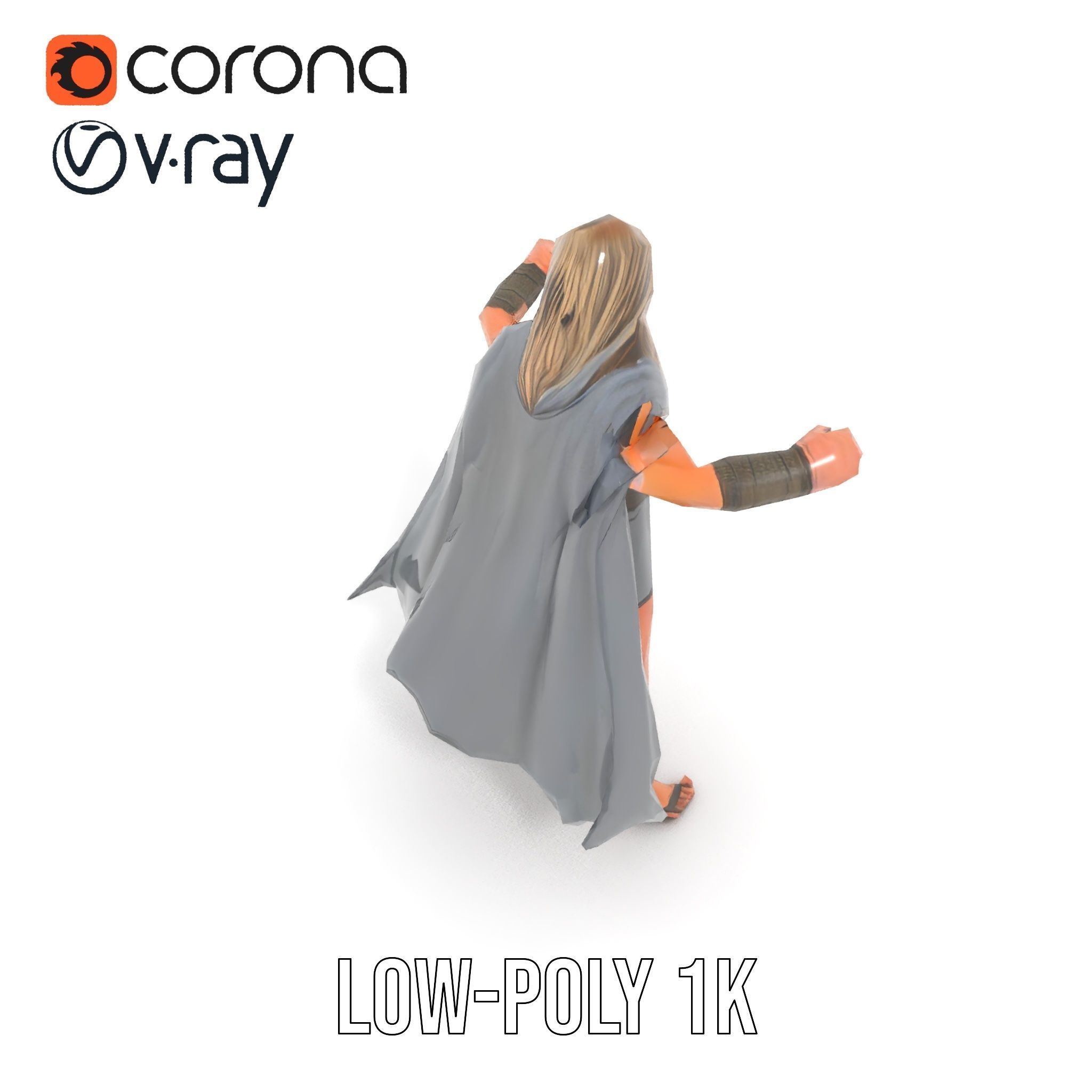 Mystic Warrior Character Model Rigged and Animated Low-poly 3D model_31