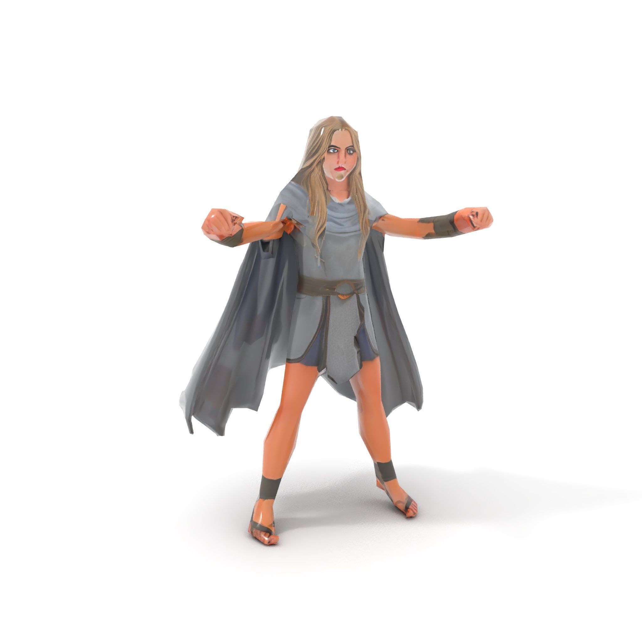 Mystic Warrior Character Model Rigged and Animated Low-poly 3D model_9