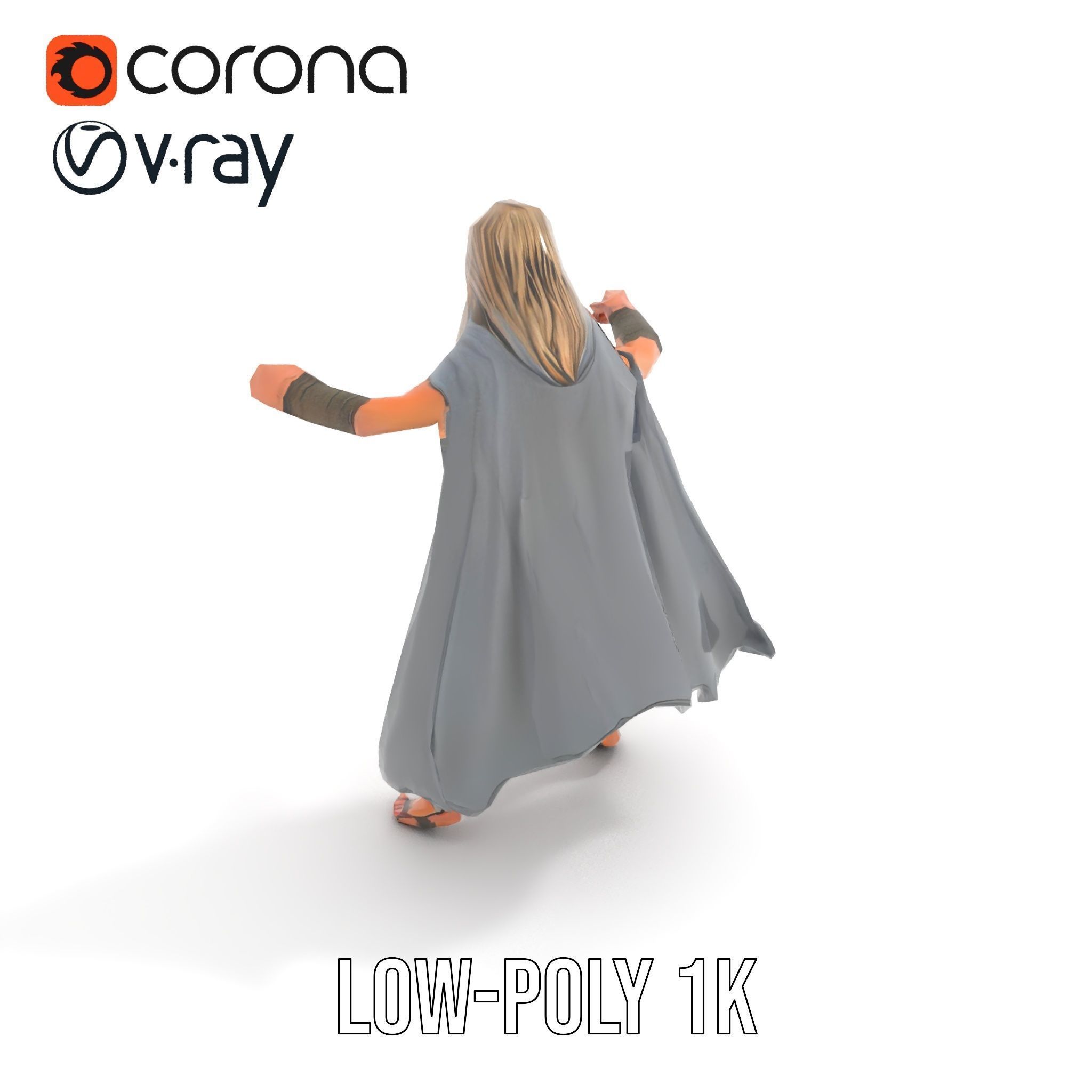 Mystic Warrior Character Model Rigged and Animated Low-poly 3D model_17