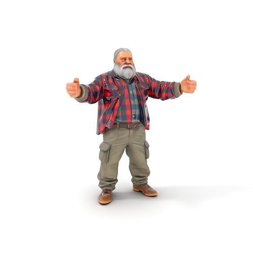 Bearded Lumberjack Character Model Rigged and Animated Low-poly 3D model