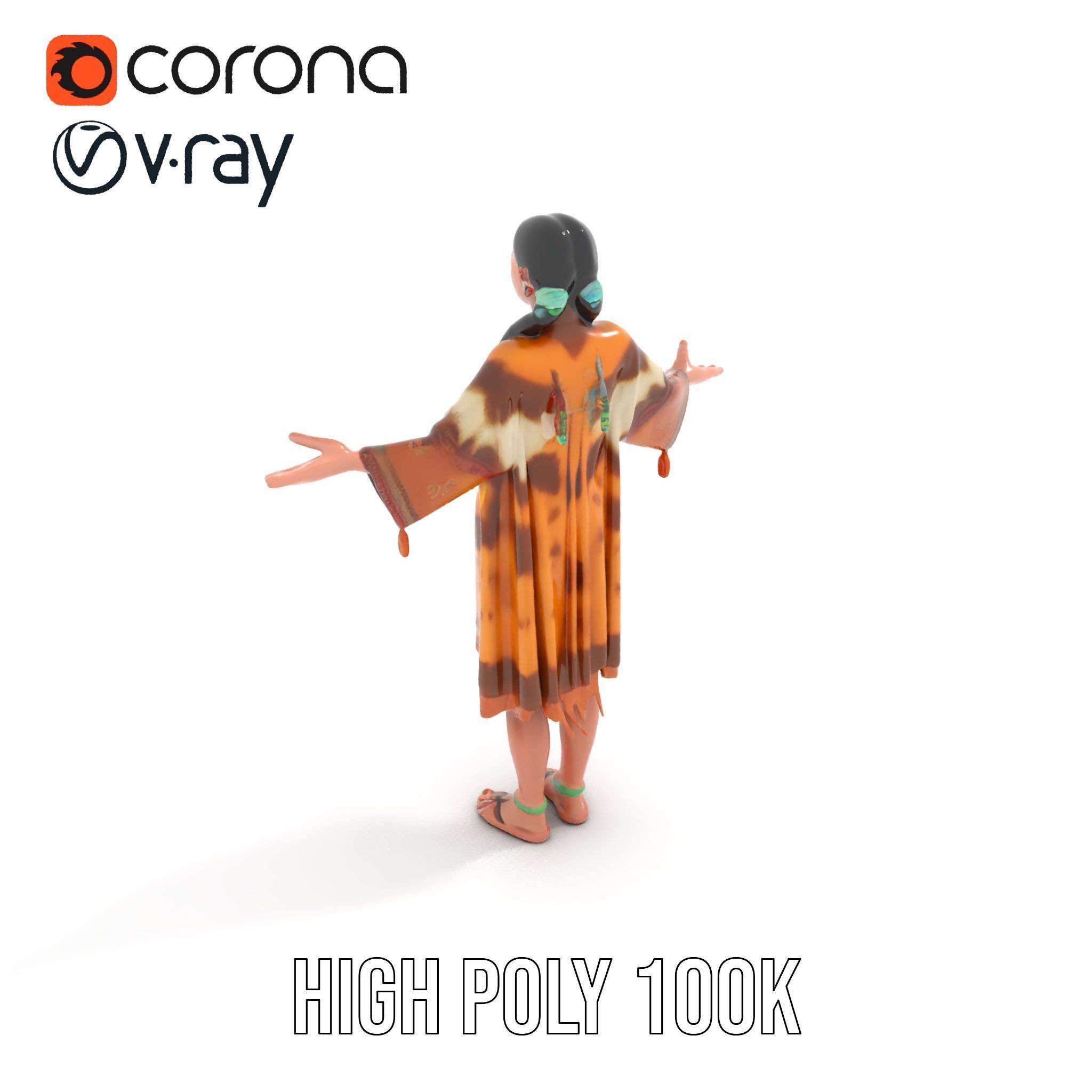 Native American Woman Character Rigged and Animated Low-poly 3D model_15