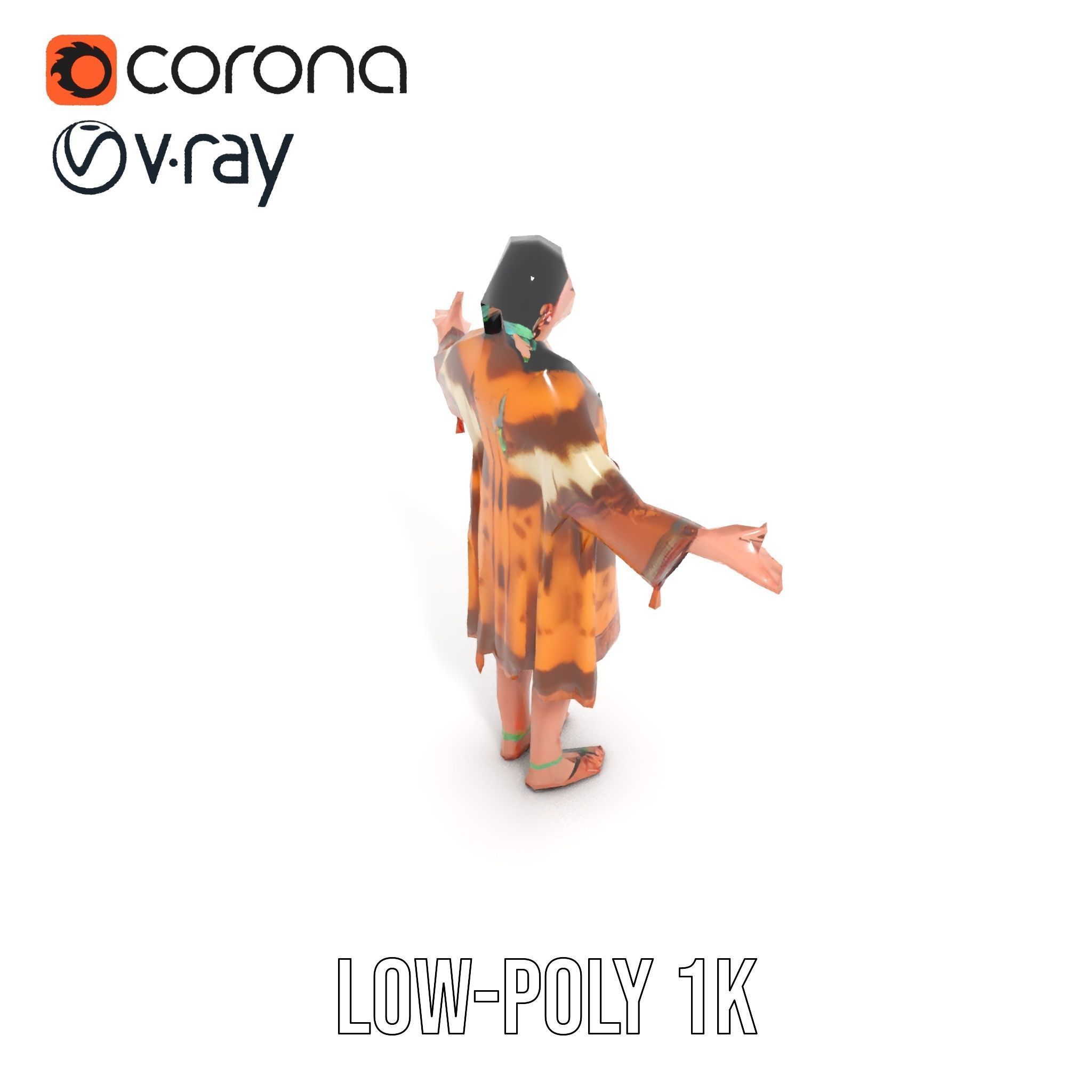 Native American Woman Character Rigged and Animated Low-poly 3D model_9