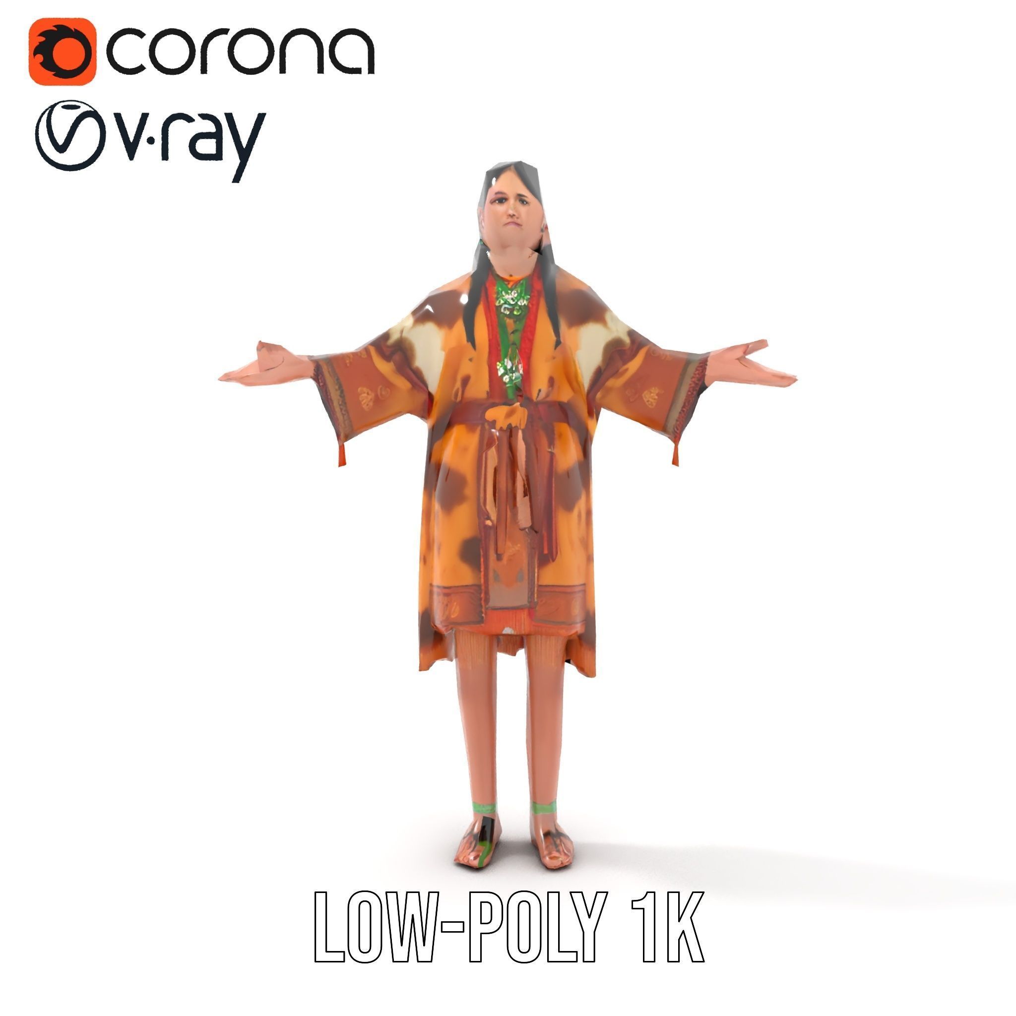 Native American Woman Character Rigged and Animated Low-poly 3D model_8