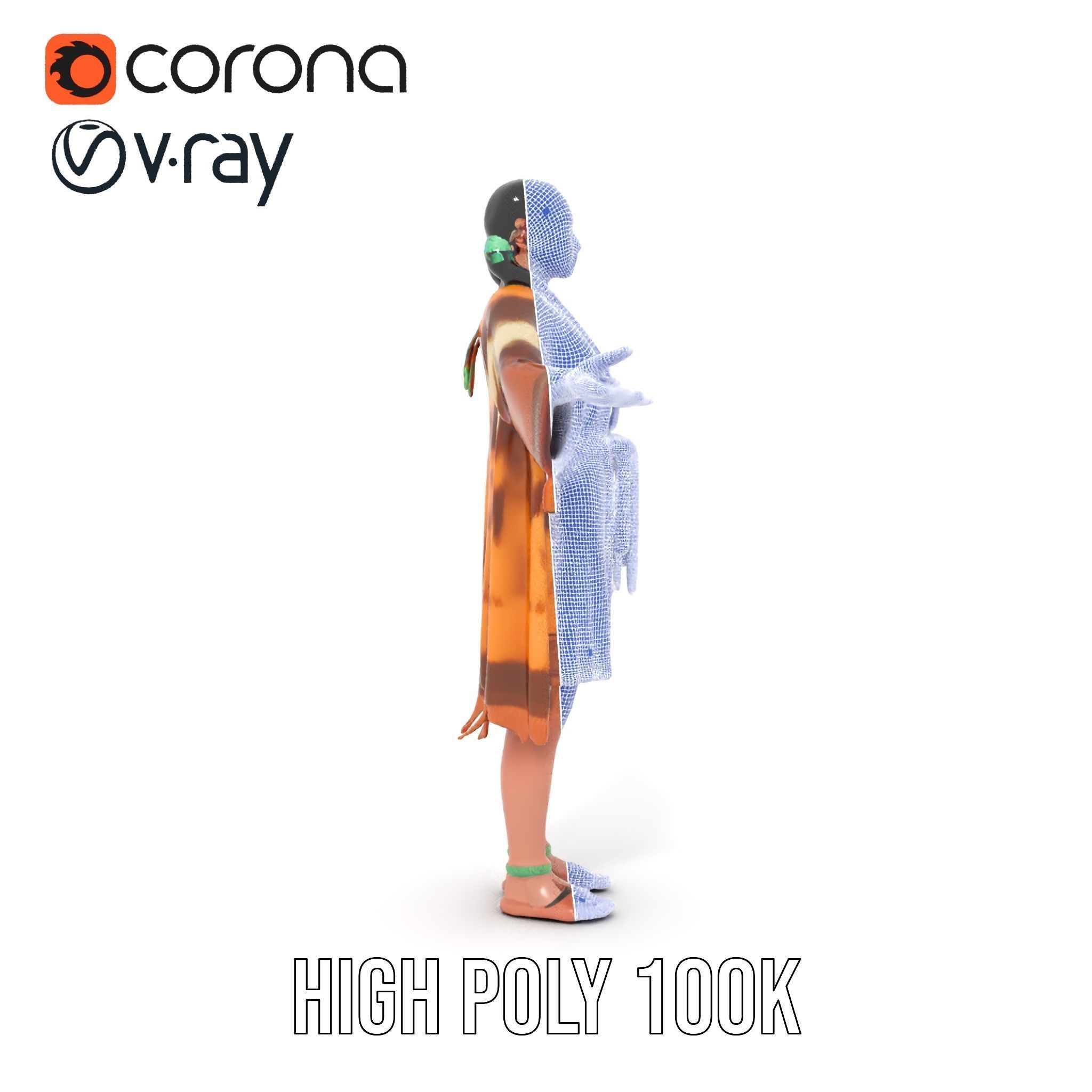 Native American Woman Character Rigged and Animated Low-poly 3D model_21