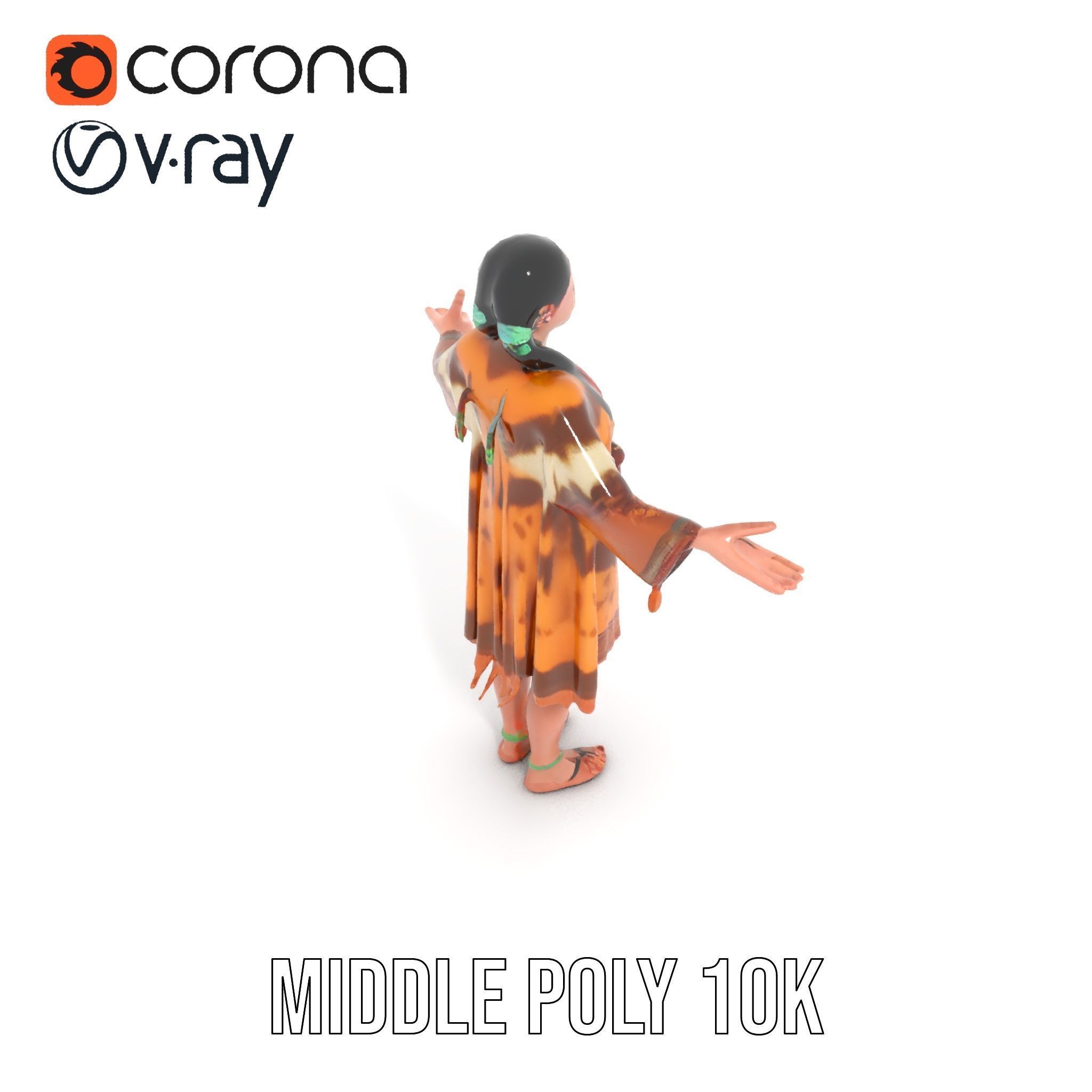 Native American Woman Character Rigged and Animated Low-poly 3D model_13