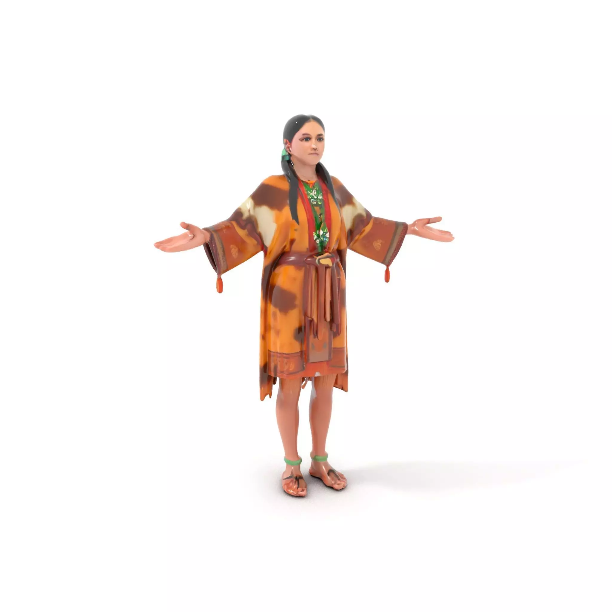 Native American Woman Character Rigged and Animated Low-poly 3D model_0