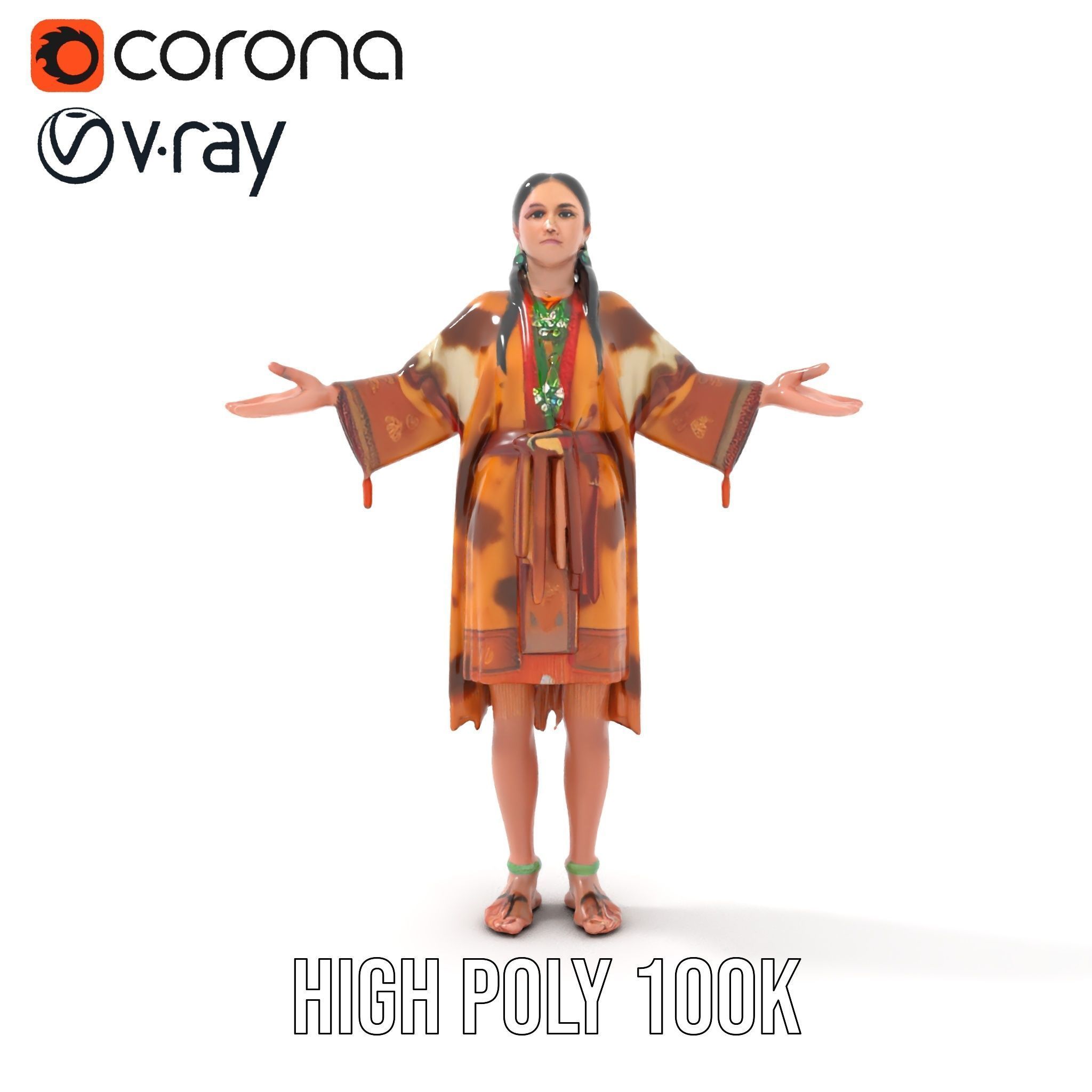 Native American Woman Character Rigged and Animated Low-poly 3D model_29
