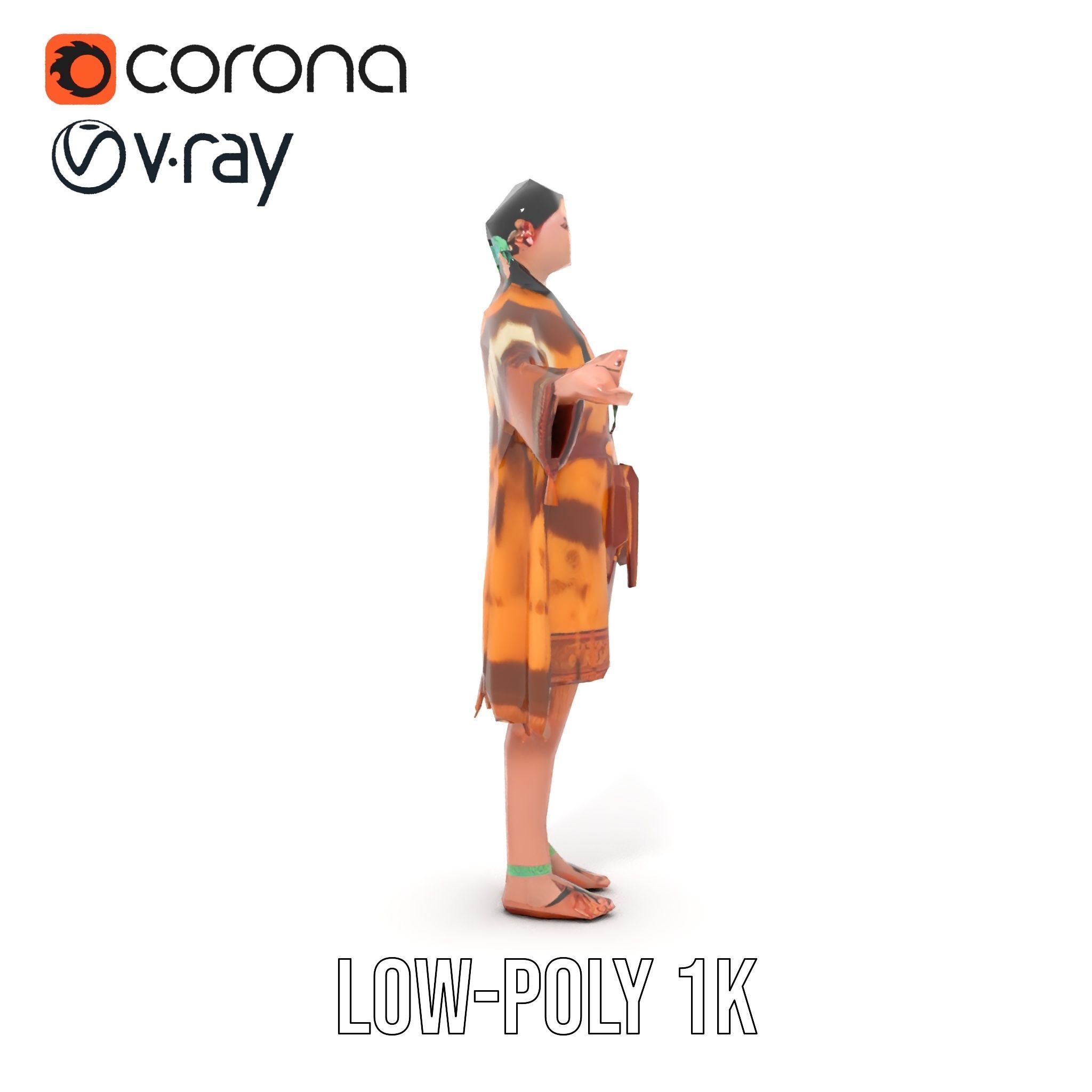 Native American Woman Character Rigged and Animated Low-poly 3D model_14