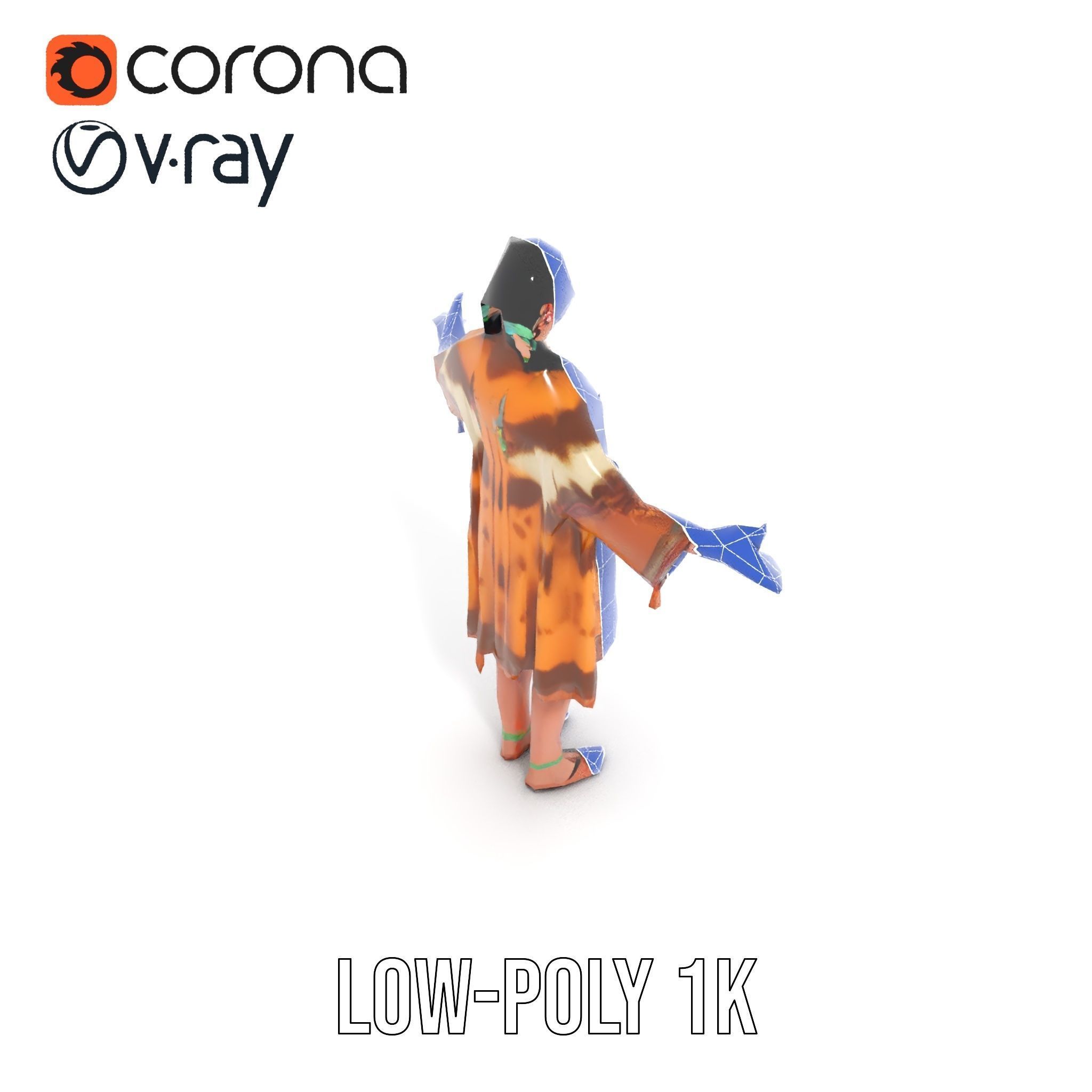 Native American Woman Character Rigged and Animated Low-poly 3D model_23