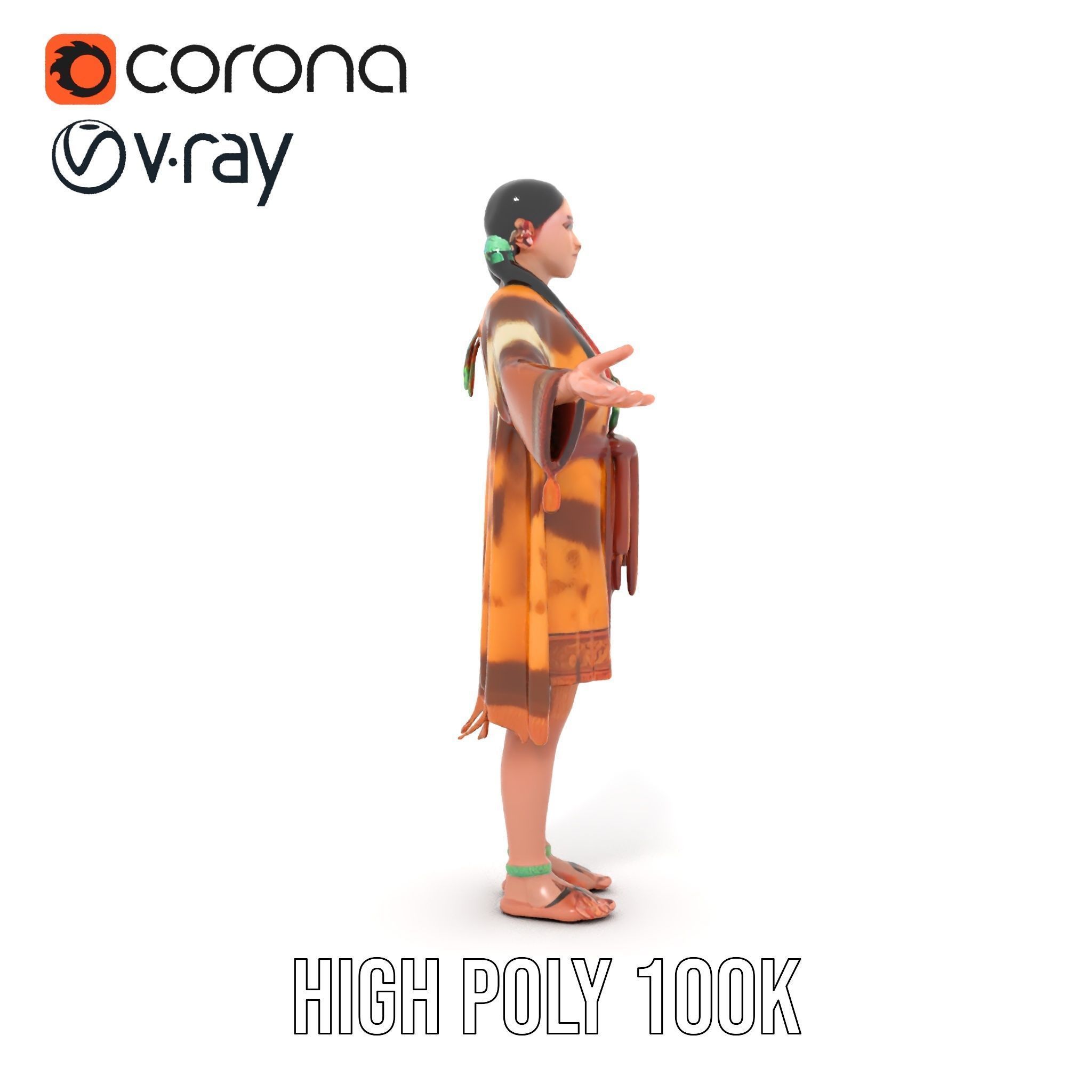 Native American Woman Character Rigged and Animated Low-poly 3D model_32