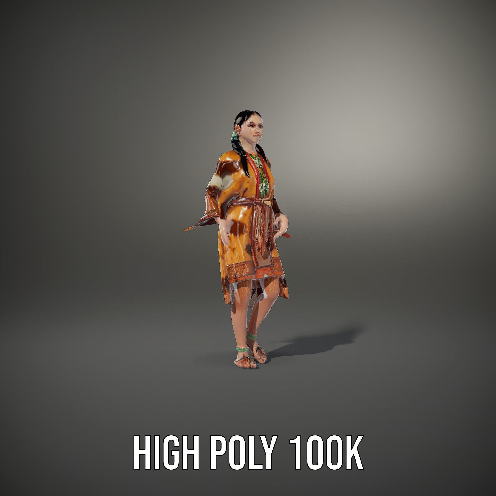 Native American Woman Character Rigged and Animated Low-poly 3D model_37