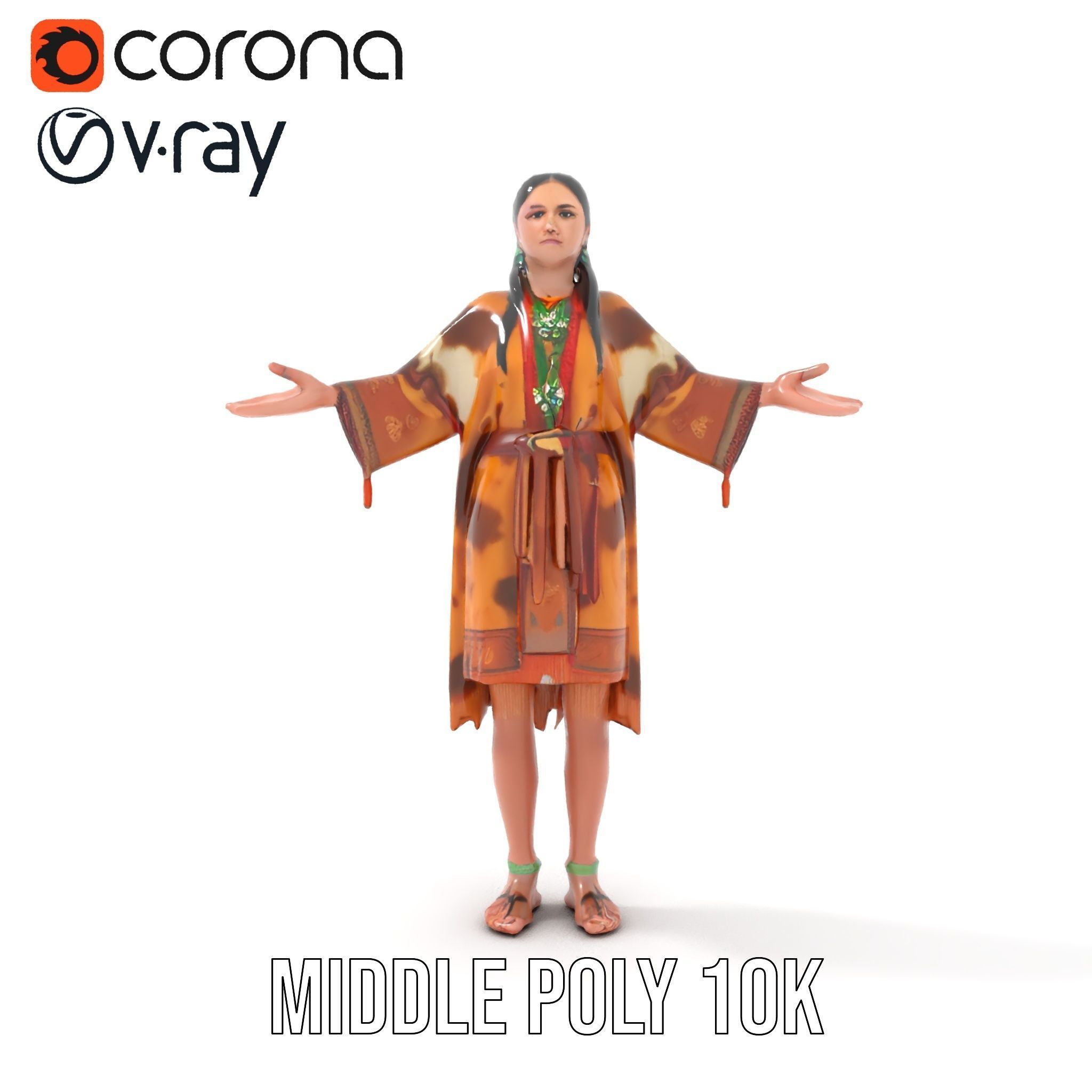 Native American Woman Character Rigged and Animated Low-poly 3D model_35