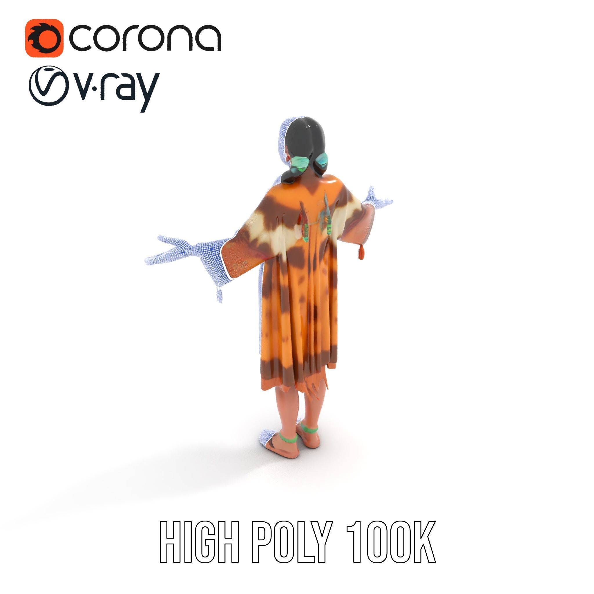 Native American Woman Character Rigged and Animated Low-poly 3D model_18