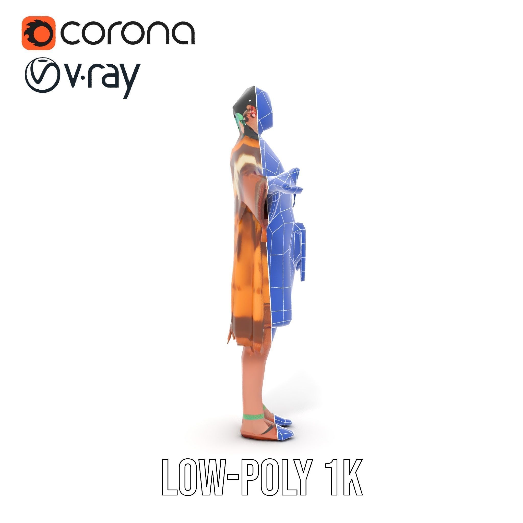 Native American Woman Character Rigged and Animated Low-poly 3D model_28